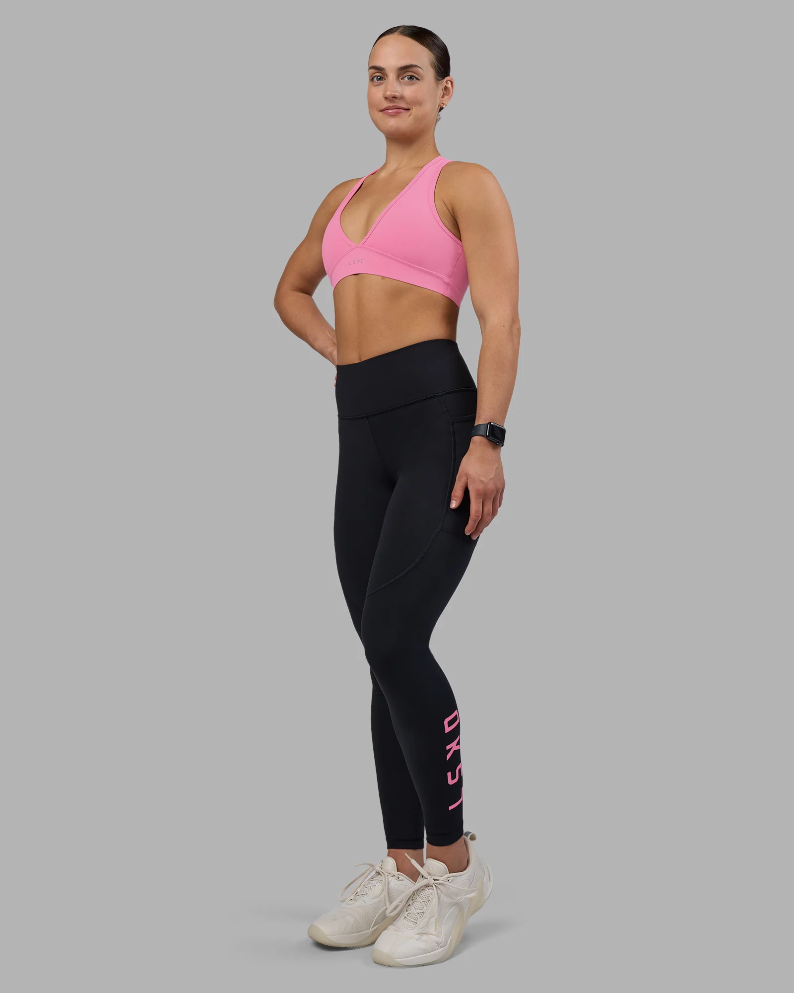 Rep Ultra High-Rise Full Length Legging Pockets - Black-Candy Pink - Image 2