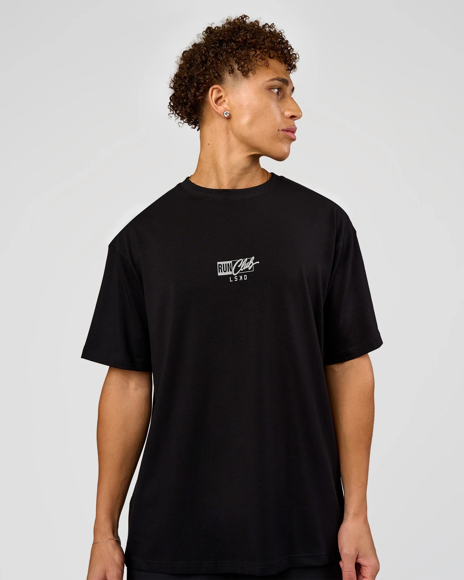 Run Club Script FLXCotton Oversized Tee - Black-Alloy - Image 2