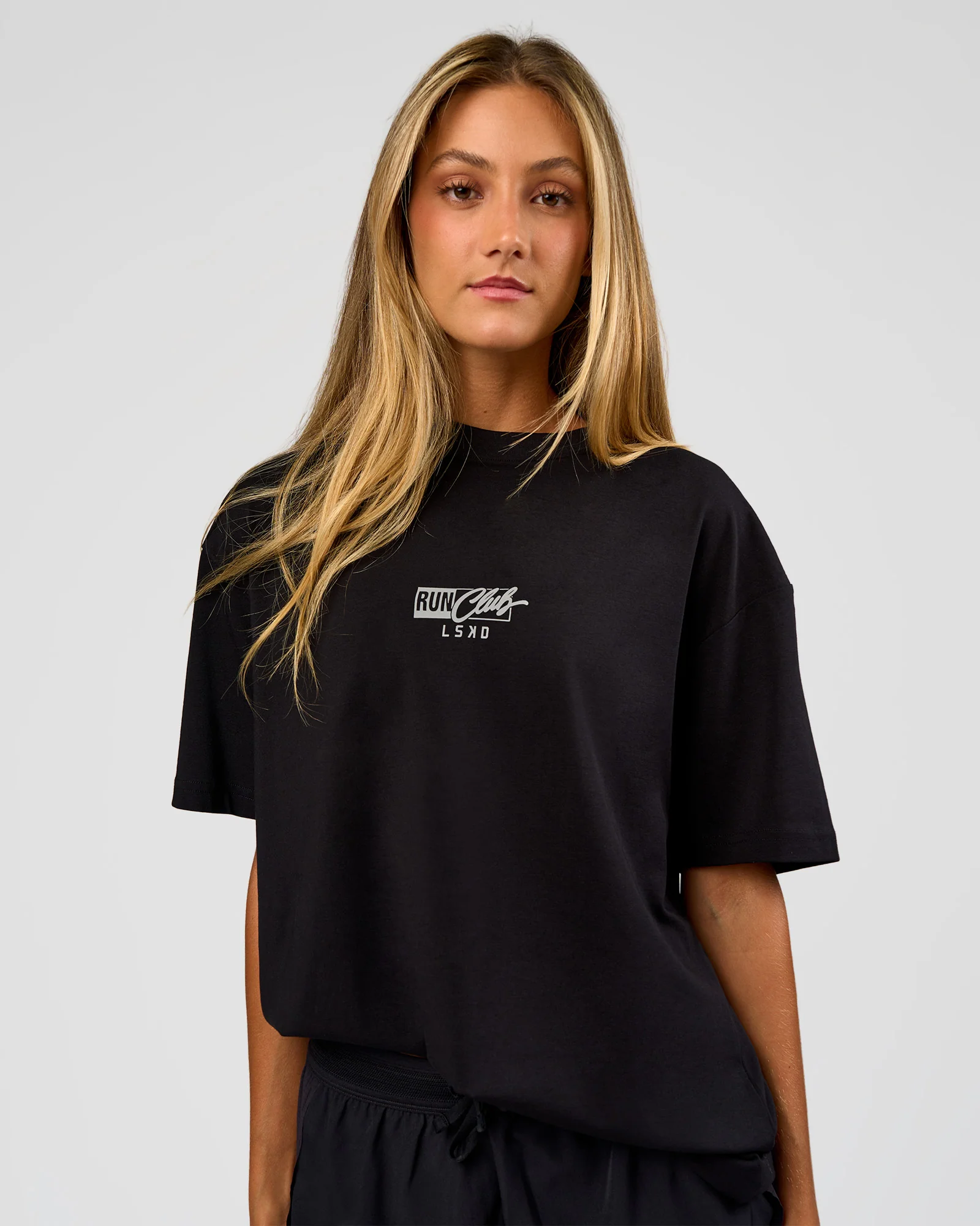Run Club Script FLXCotton Oversized Tee - Black-Alloy - Image 4
