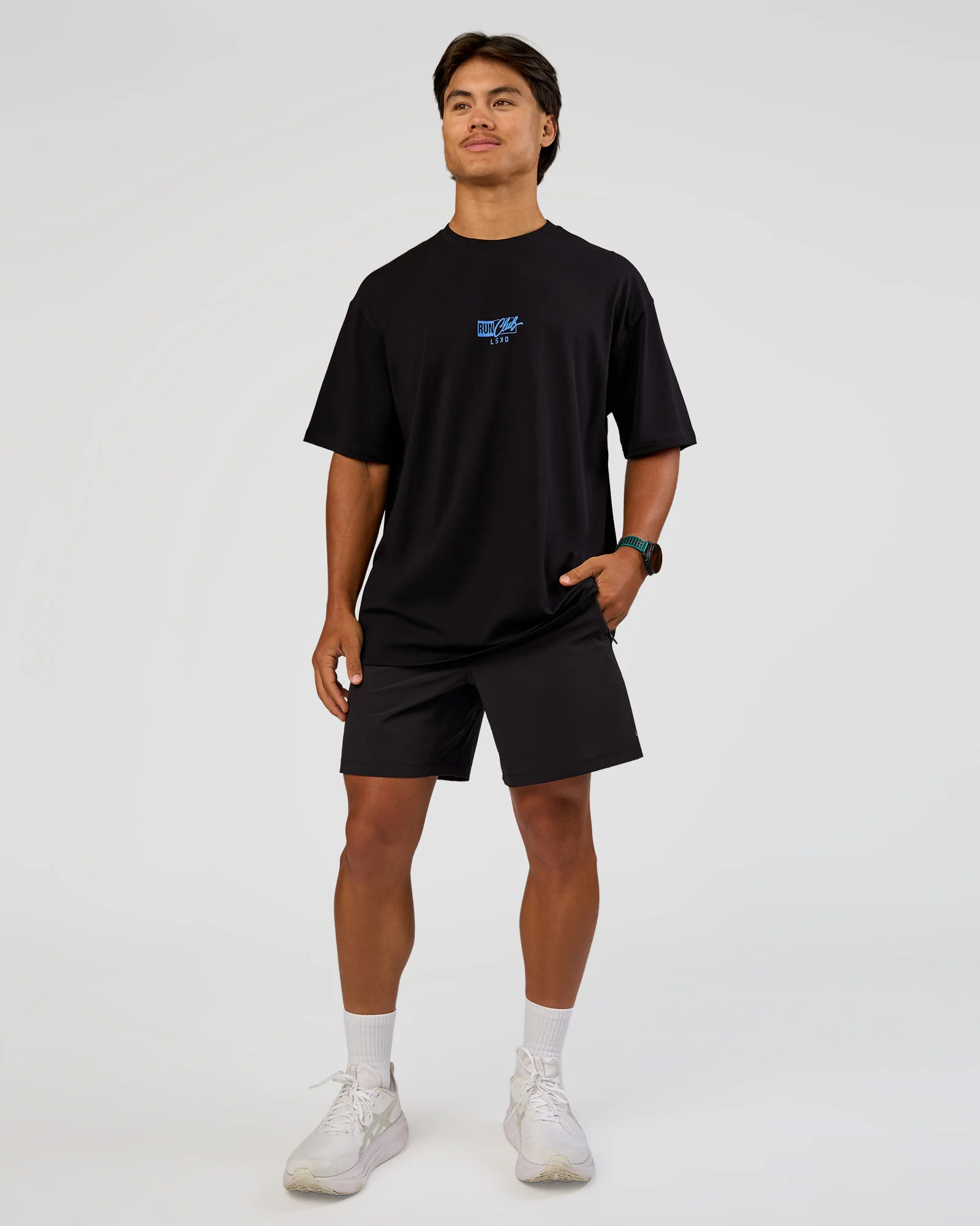 Run Club Script FLXCotton Oversized Tee - Black-Palace Blue - Image 10