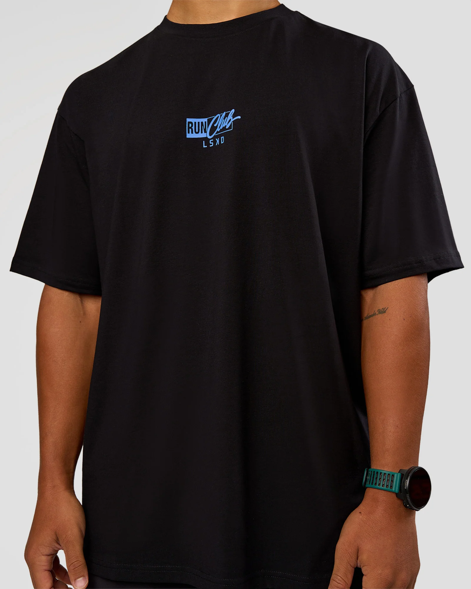 Run Club Script FLXCotton Oversized Tee - Black-Palace Blue - Image 11