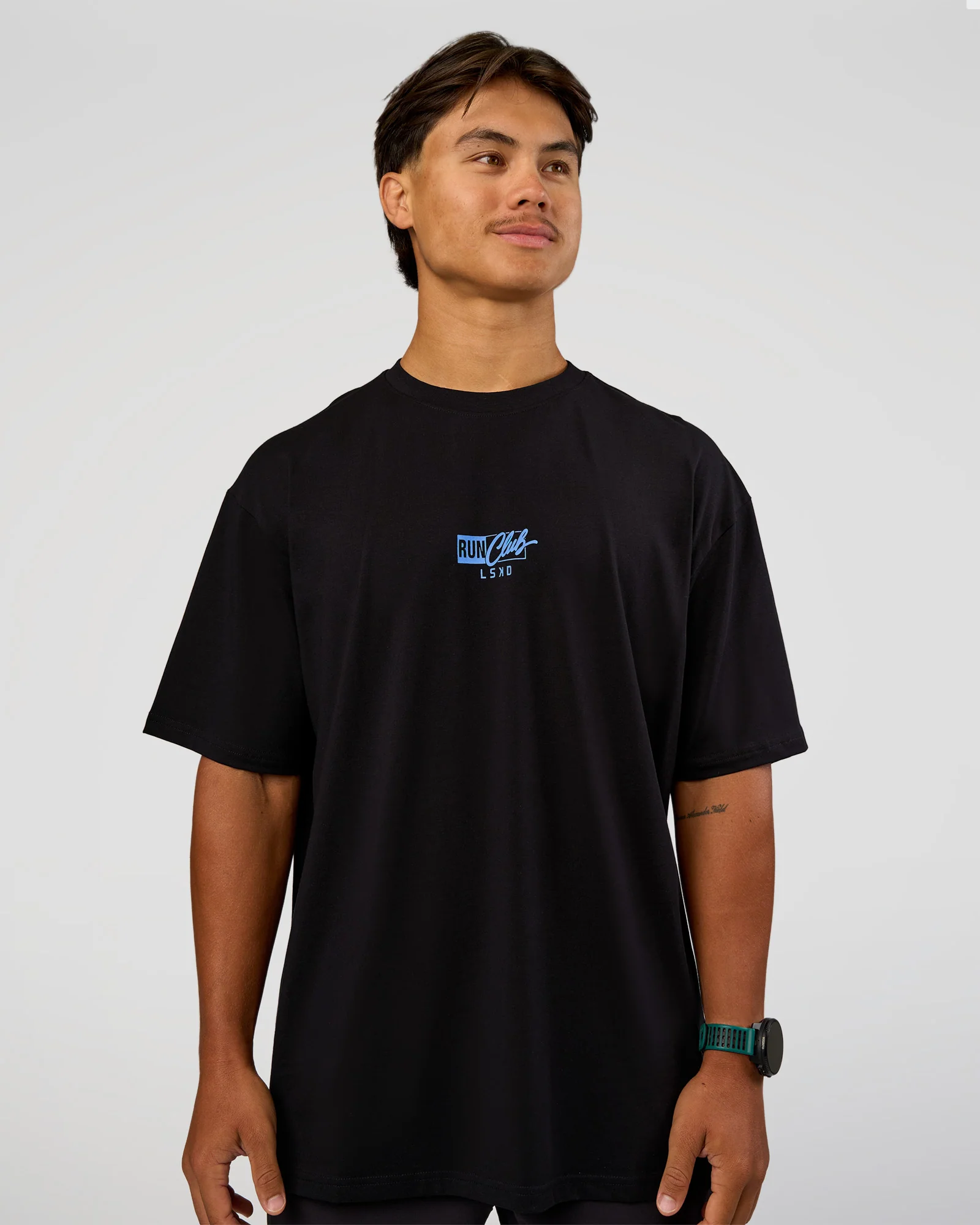 Run Club Script FLXCotton Oversized Tee - Black-Palace Blue - Image 2