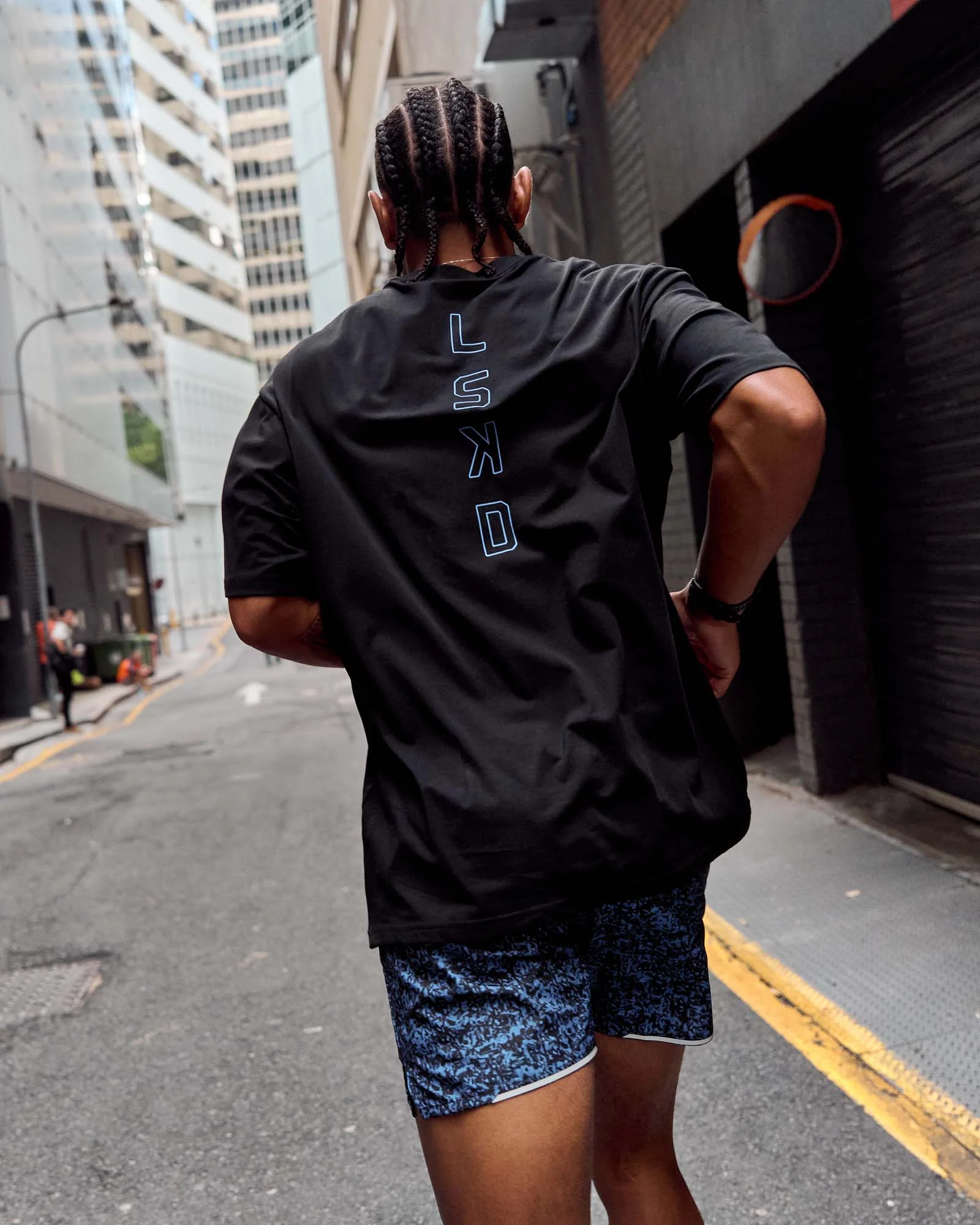 Run Club Script FLXCotton Oversized Tee - Black-Palace Blue - Image 3