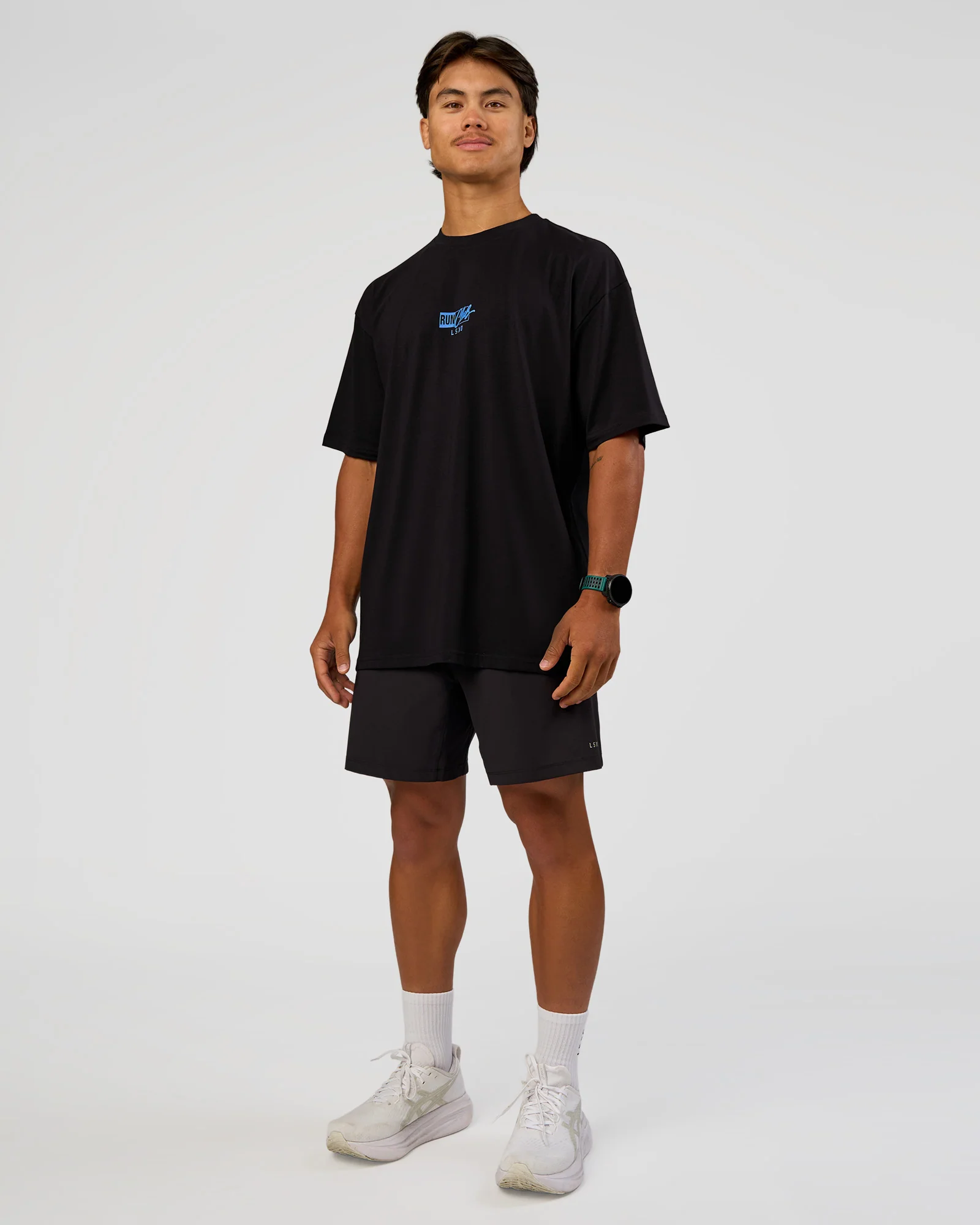 Run Club Script FLXCotton Oversized Tee - Black-Palace Blue - Image 7