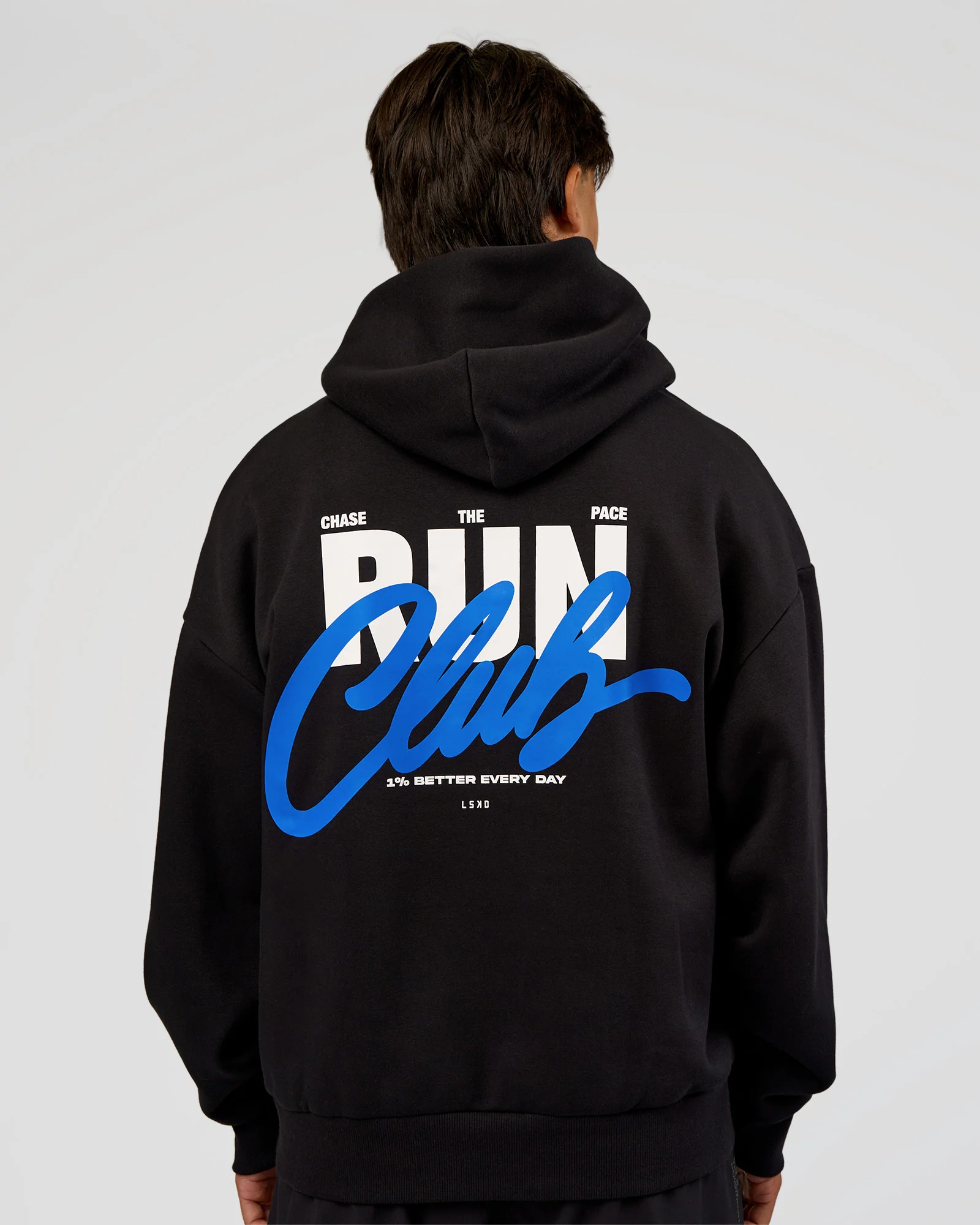 Run Club Script Oversized Hoodie - Black-Palace Blue - Image 11