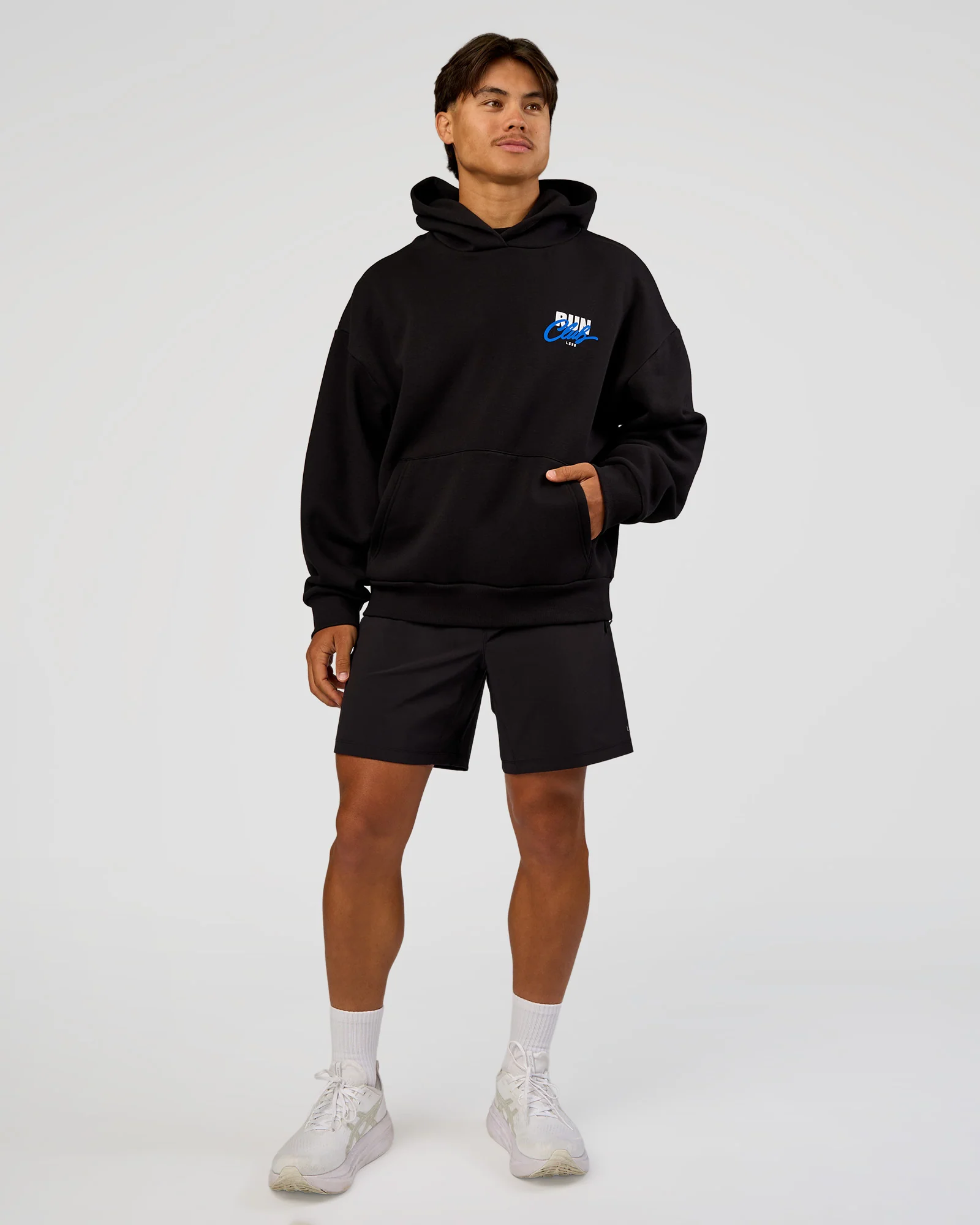 Run Club Script Oversized Hoodie - Black-Palace Blue - Image 12