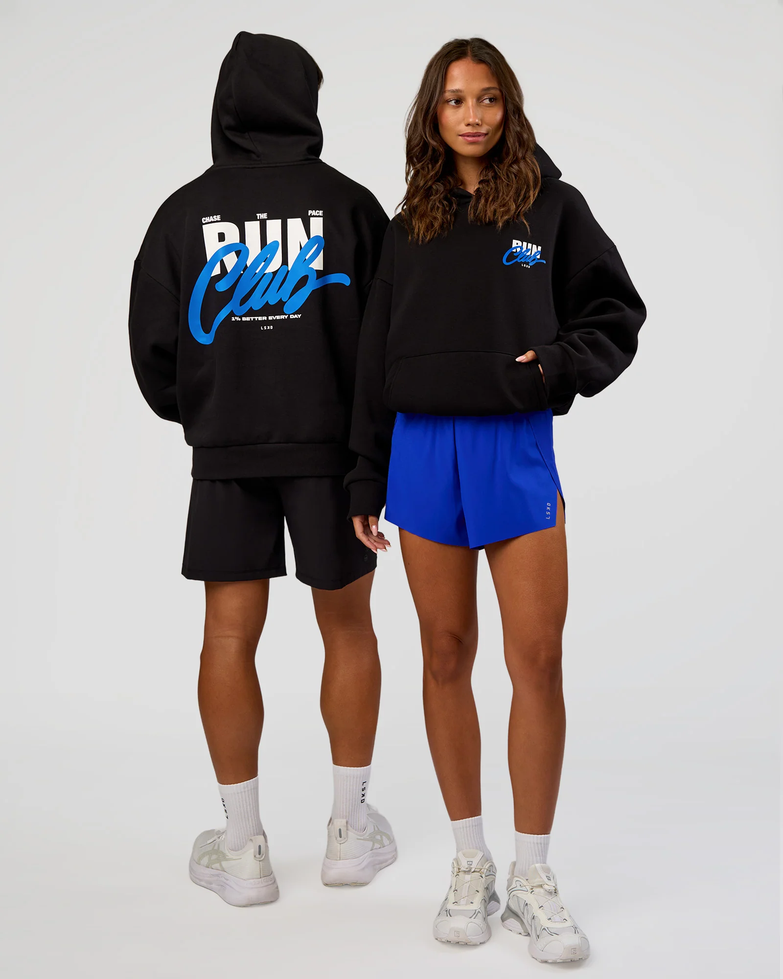 Run Club Script Oversized Hoodie - Black-Palace Blue - Image 2