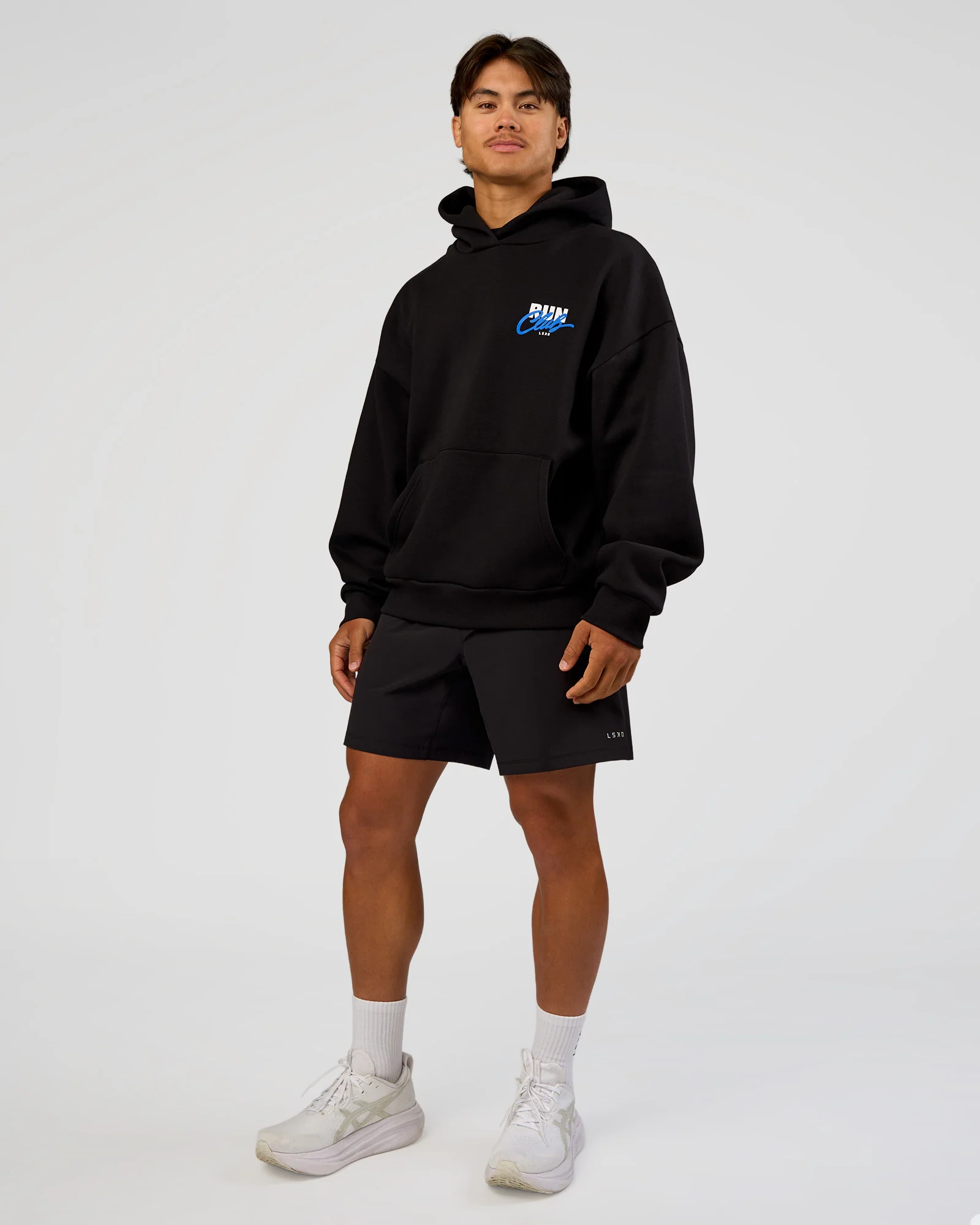 Run Club Script Oversized Hoodie - Black-Palace Blue - Image 7