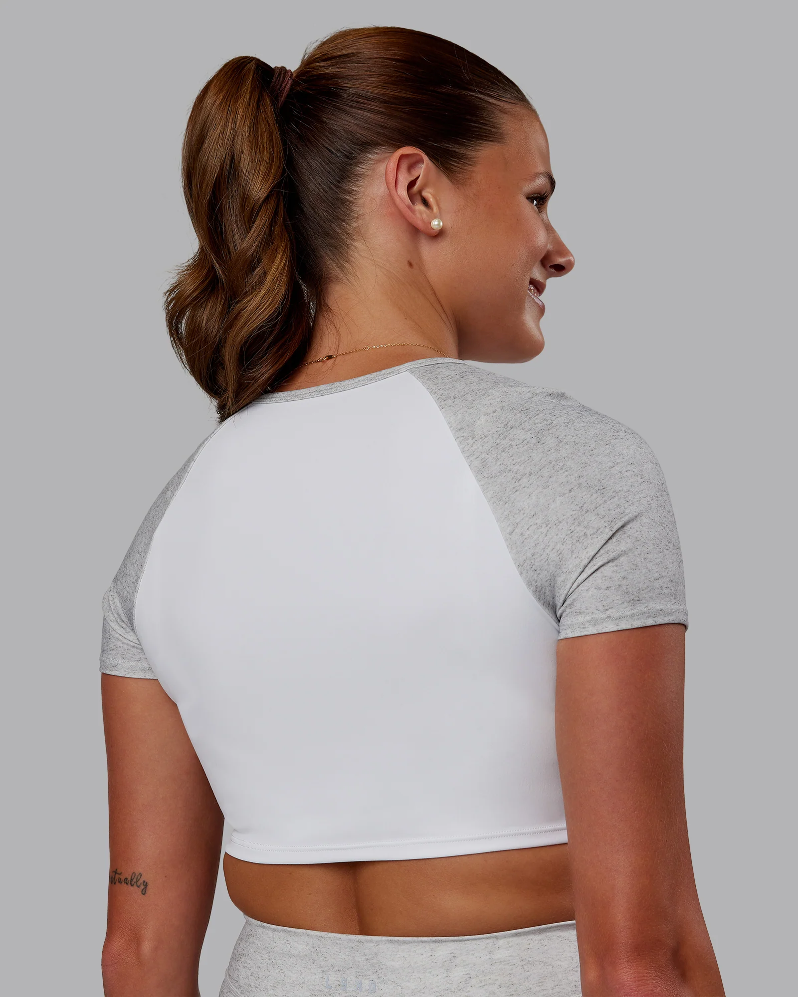 Run With It Ultra Cropped Tee - White-Grey Marl - Image 3