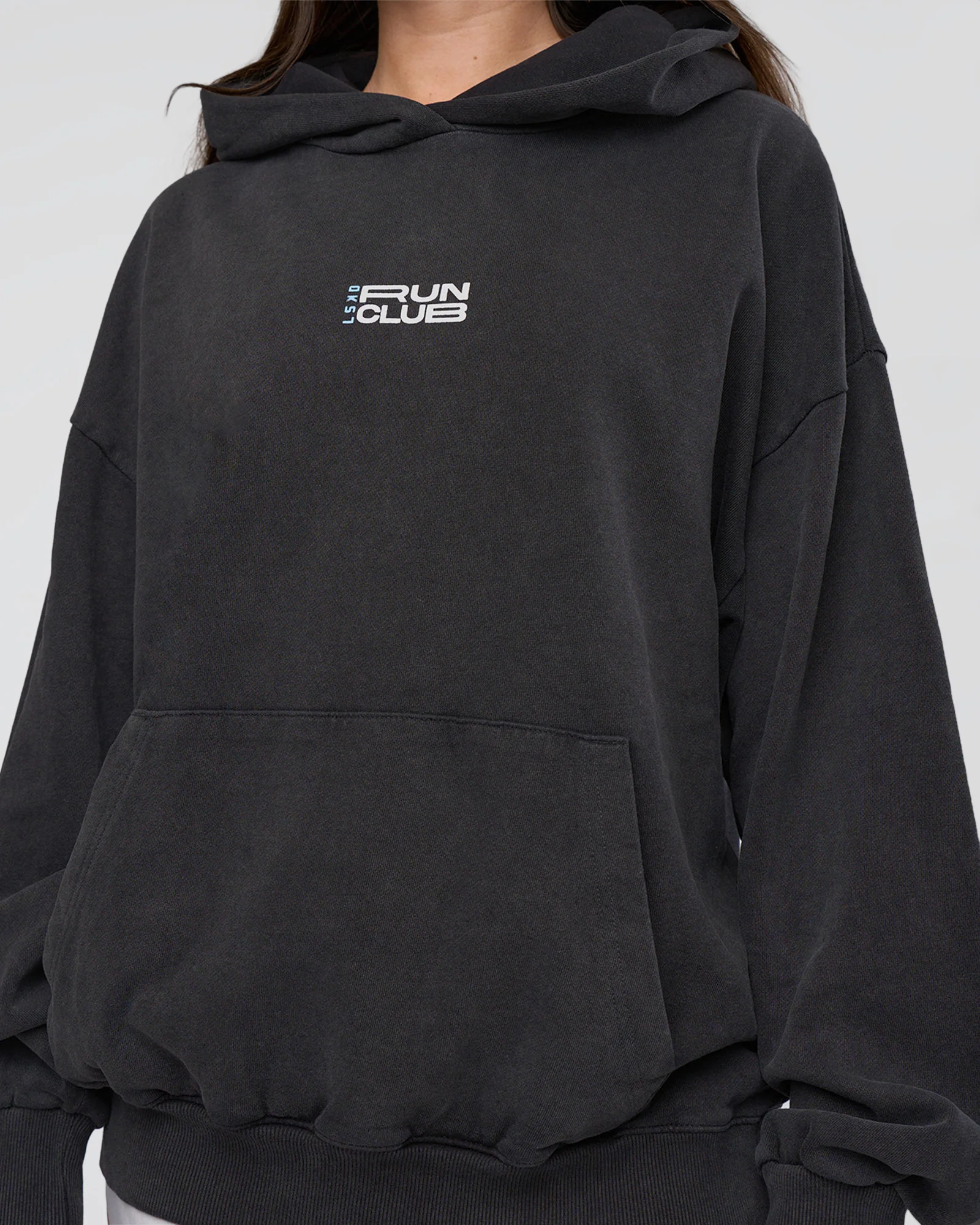 Runner’s Unisex Oversized Hoodie - Black Washed-White - Image 11