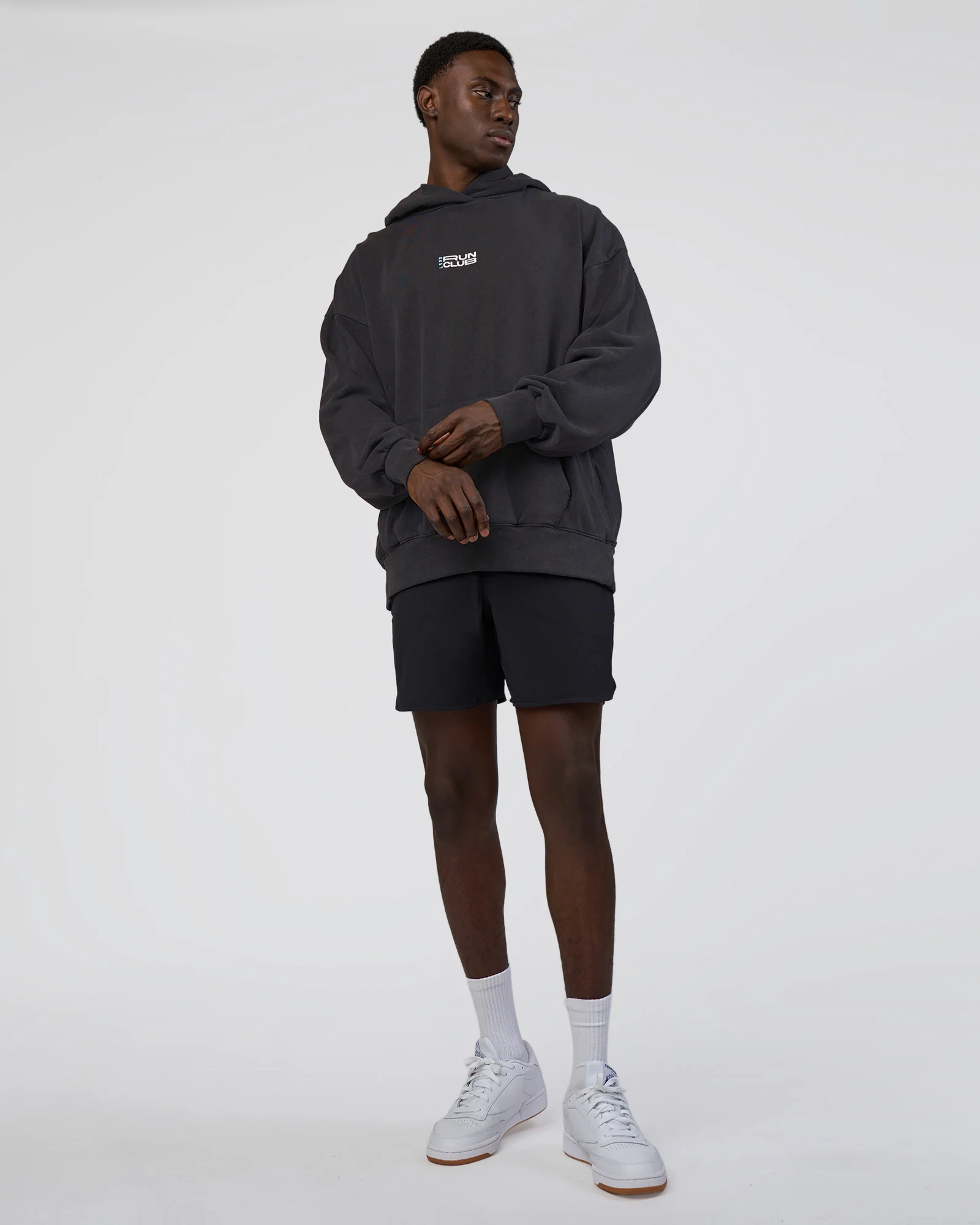 Runner’s Unisex Oversized Hoodie - Black Washed-White - Image 6