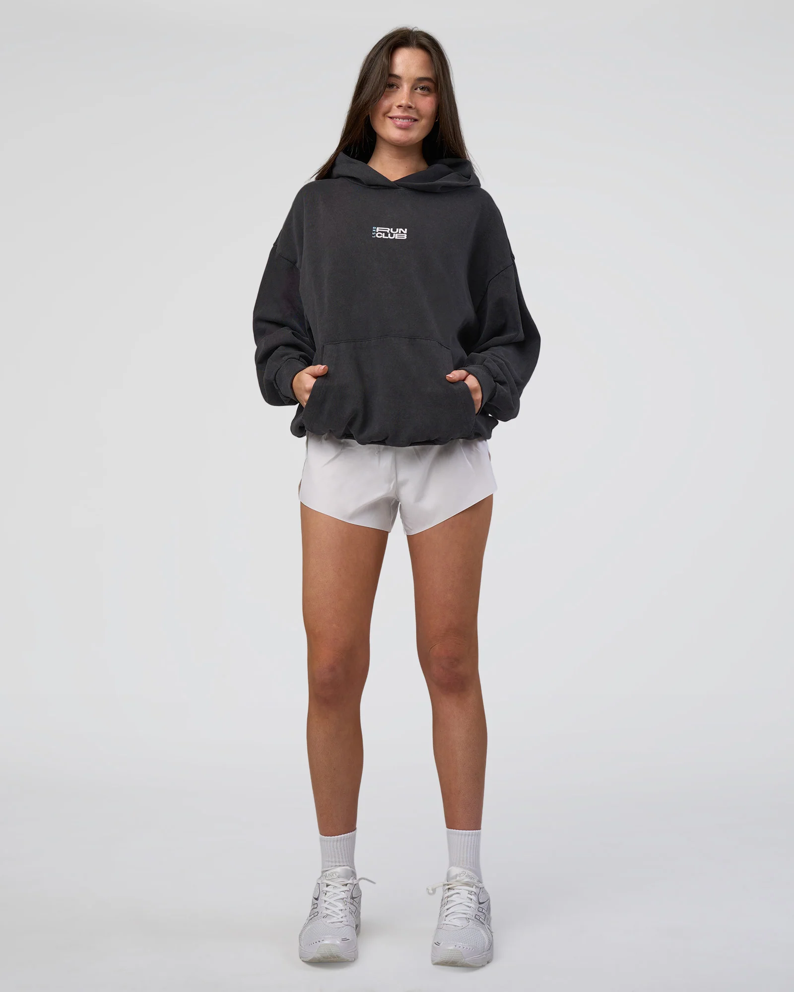 Runner’s Unisex Oversized Hoodie - Black Washed-White - Image 7