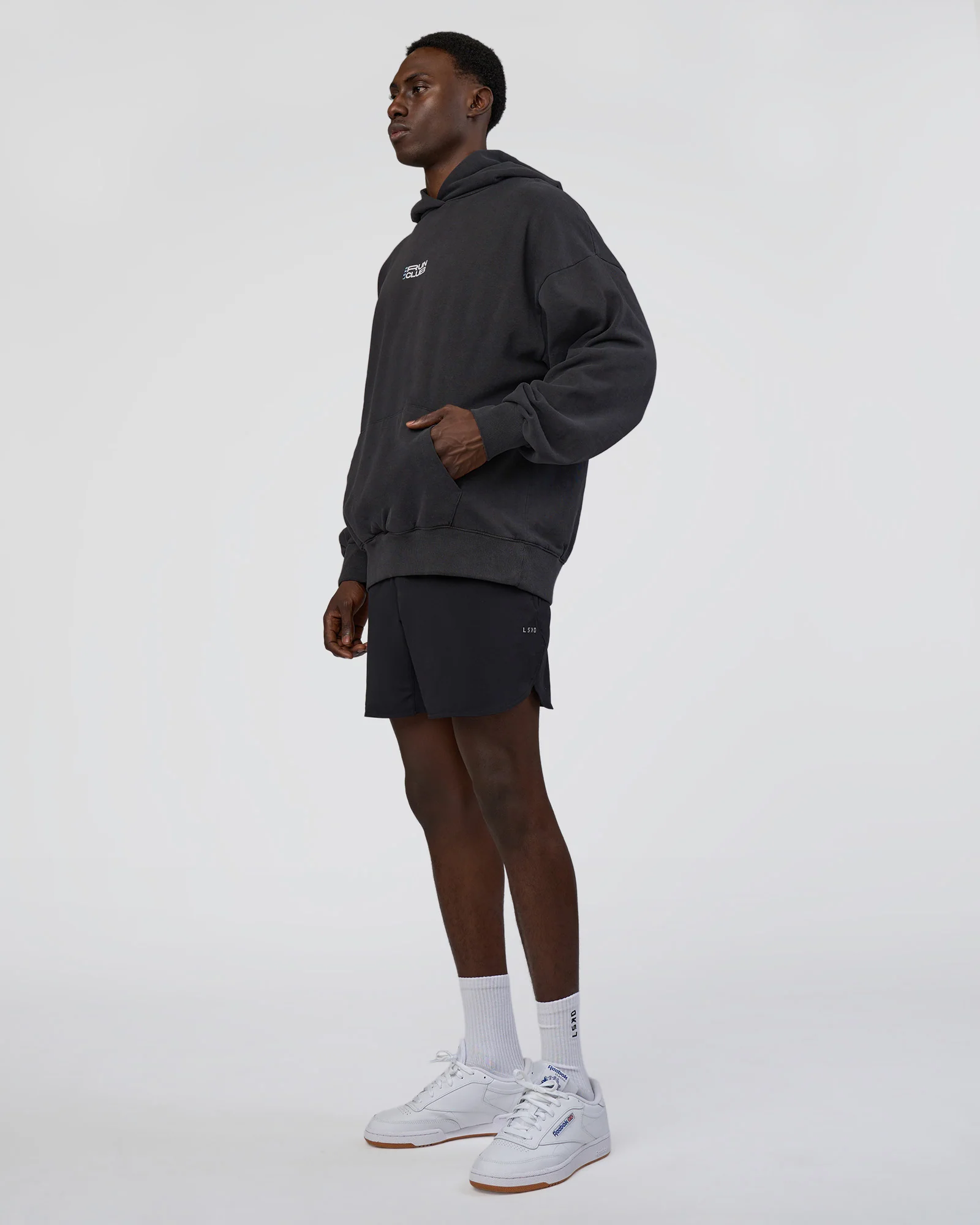 Runner’s Unisex Oversized Hoodie - Black Washed-White - Image 8