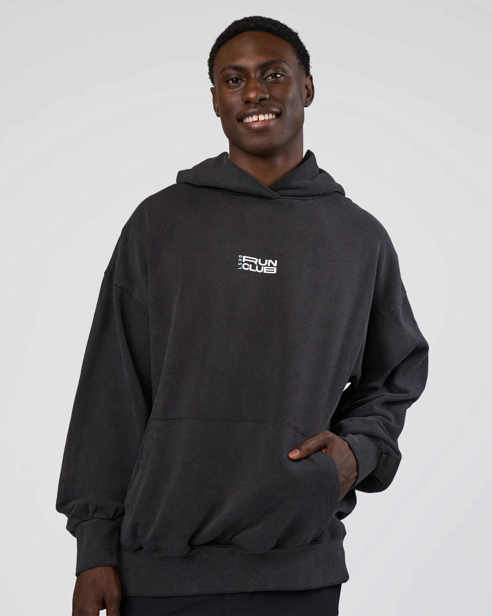 Runner’s Unisex Oversized Hoodie - Black Washed-White - Image 9