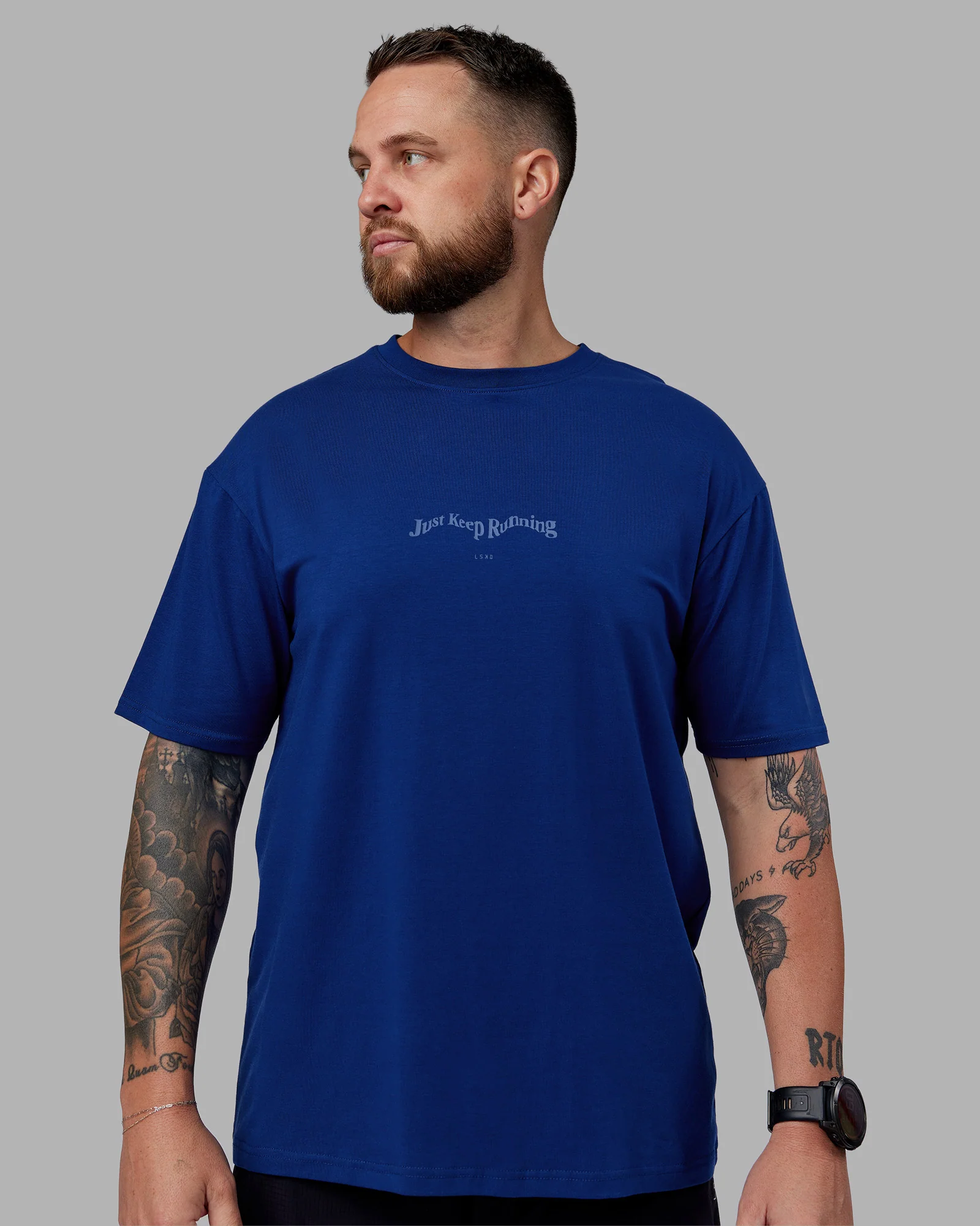 Just Run FLXCotton Oversized Tee - Midnight Blue-Light Blue - Image 4