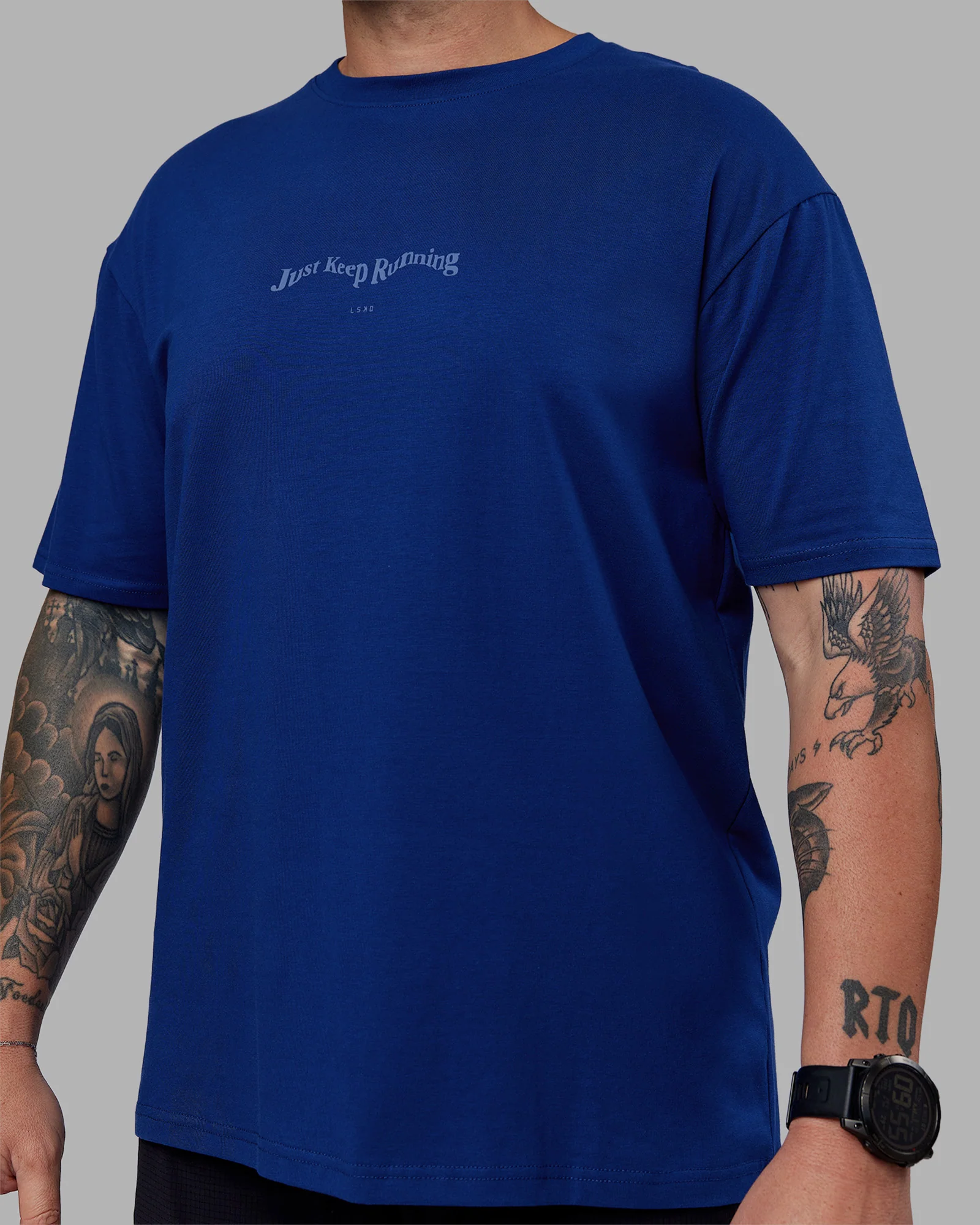 Just Run FLXCotton Oversized Tee - Midnight Blue-Light Blue - Image 8