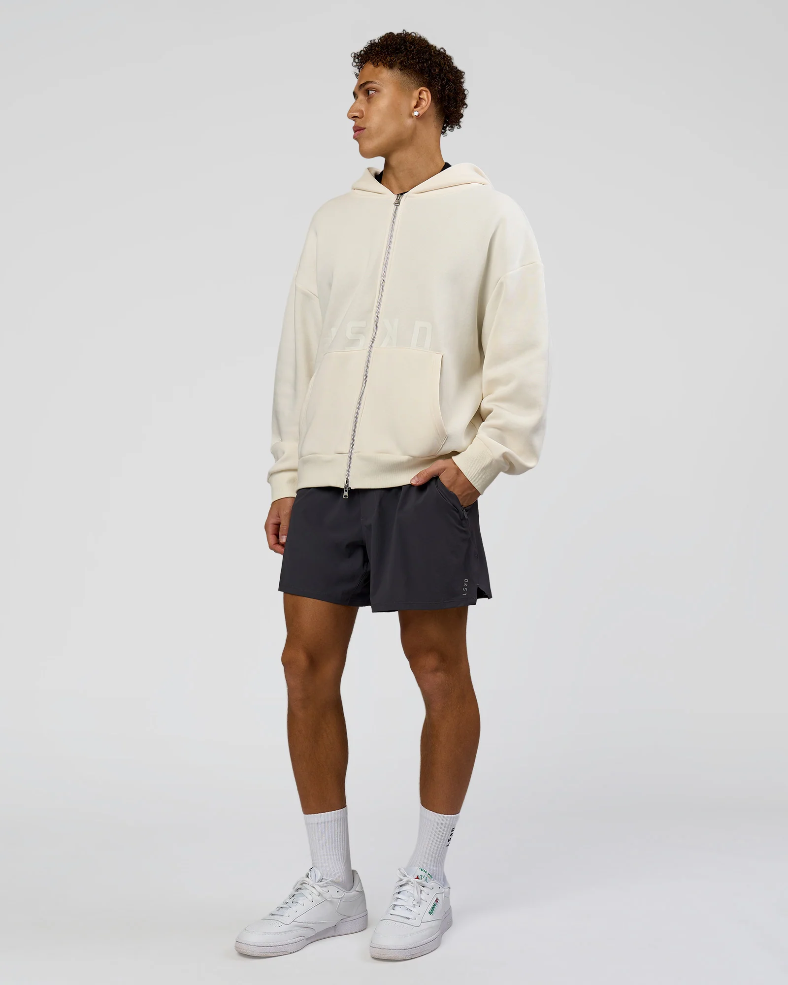 Shadow Mode Oversized Zip Through Hoodie - Off White - Image 11
