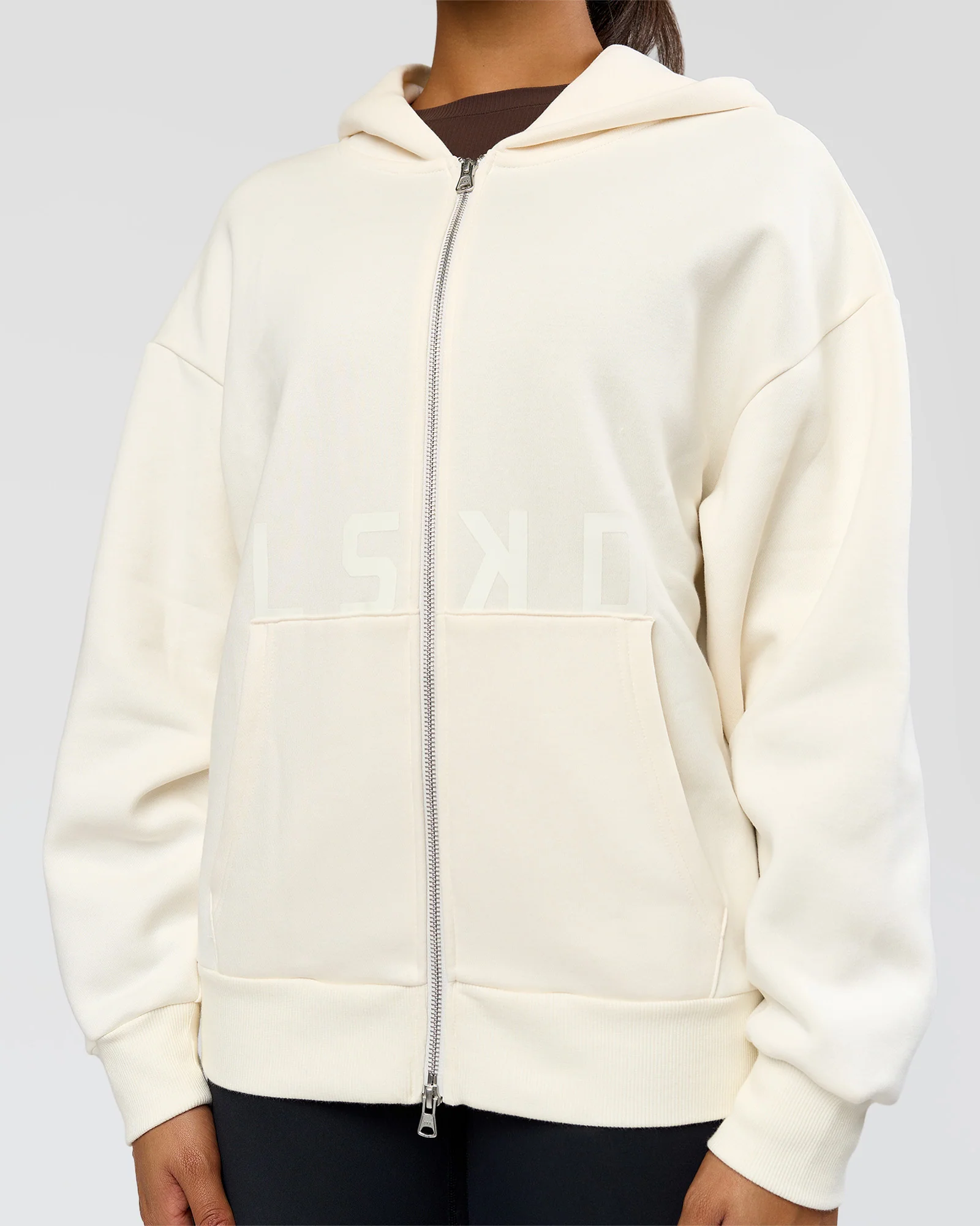 Shadow Mode Oversized Zip Through Hoodie - Off White - Image 12