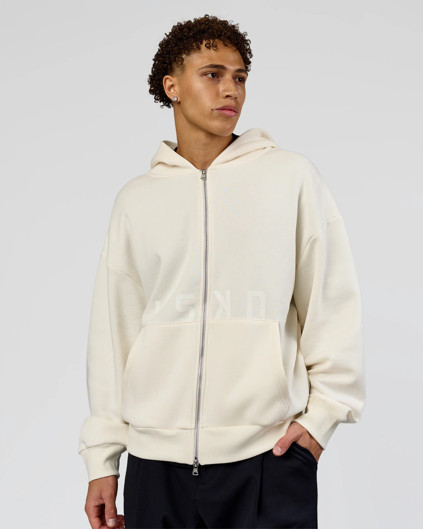 Shadow Mode Oversized Zip Through Hoodie - Off White - Image 2