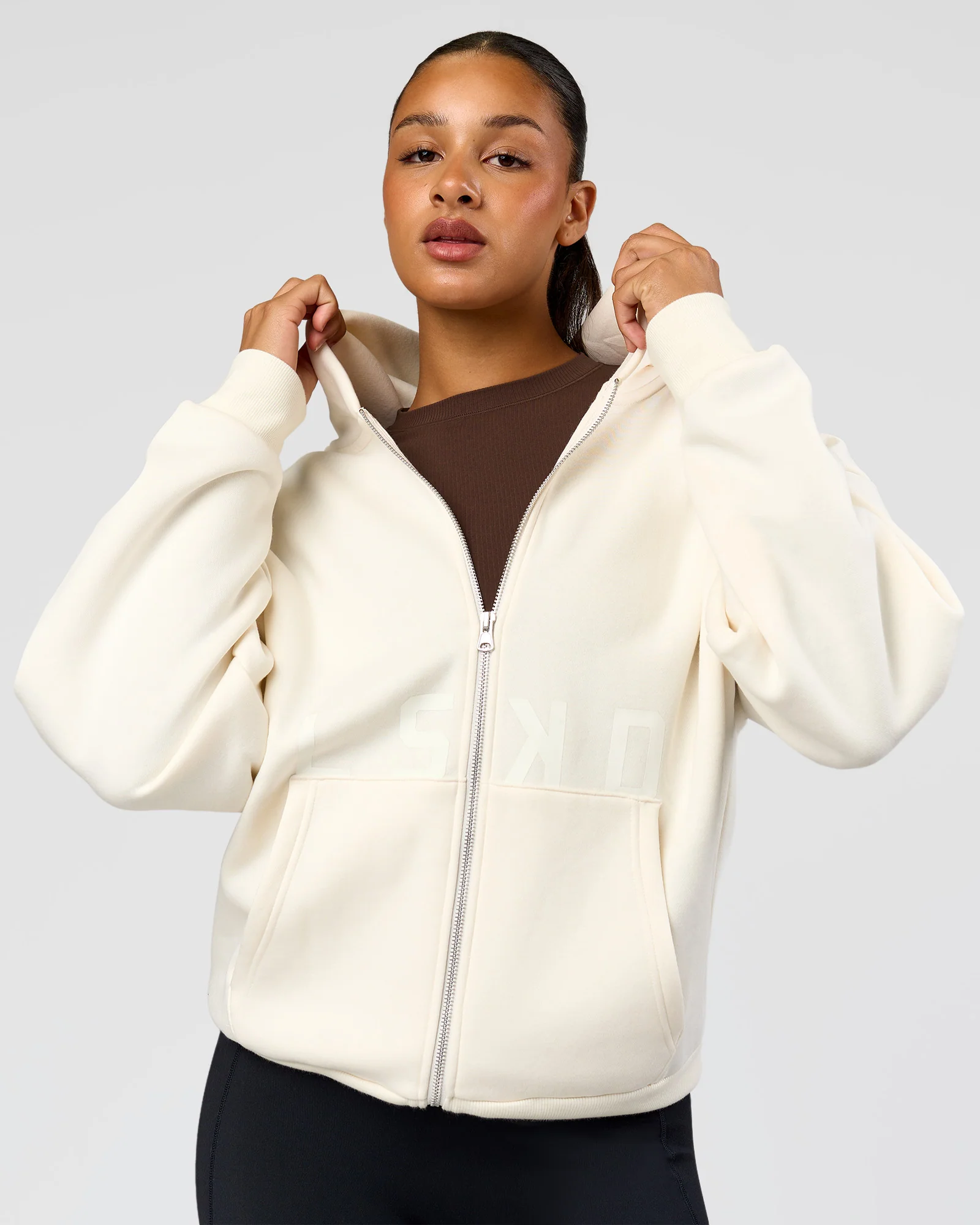 Shadow Mode Oversized Zip Through Hoodie - Off White - Image 4