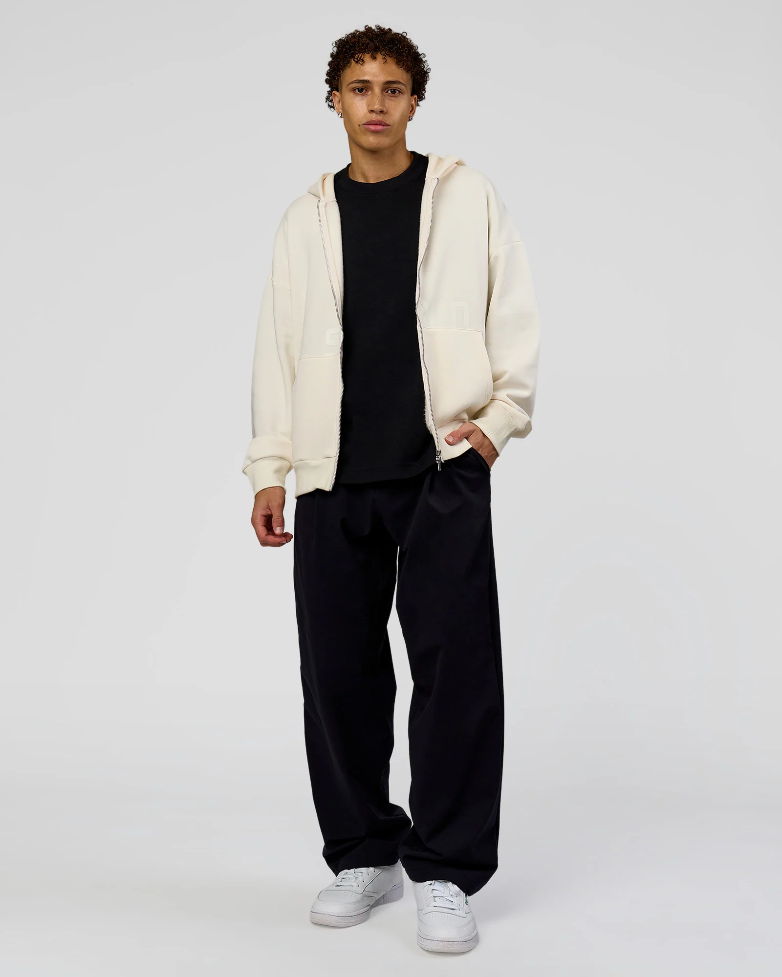 Shadow Mode Oversized Zip Through Hoodie - Off White - Image 6