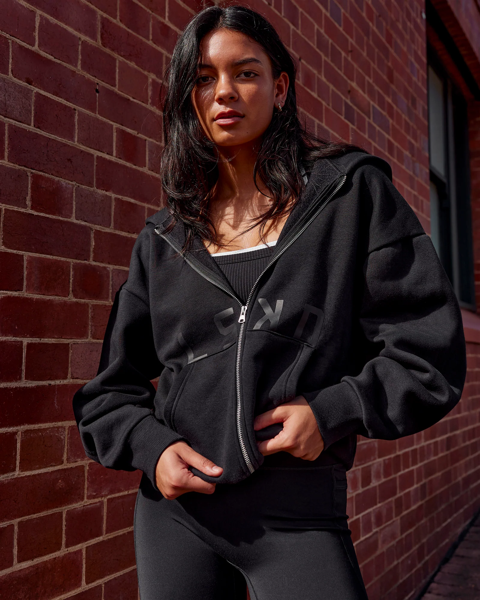 Shadow Mode Oversized Zip Through Hoodie - Black - Image 2
