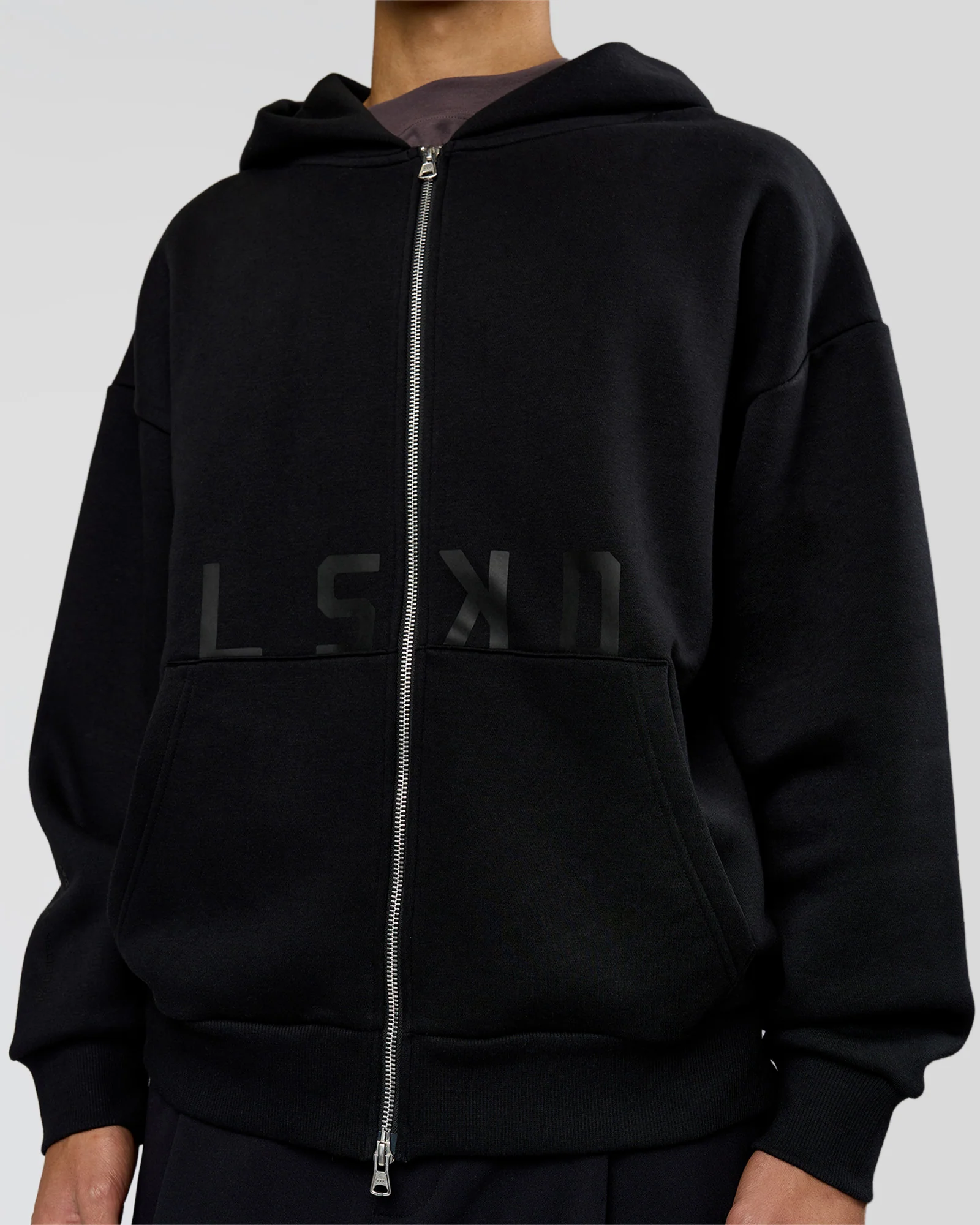 Shadow Mode Oversized Zip Through Hoodie - Black - Image 4