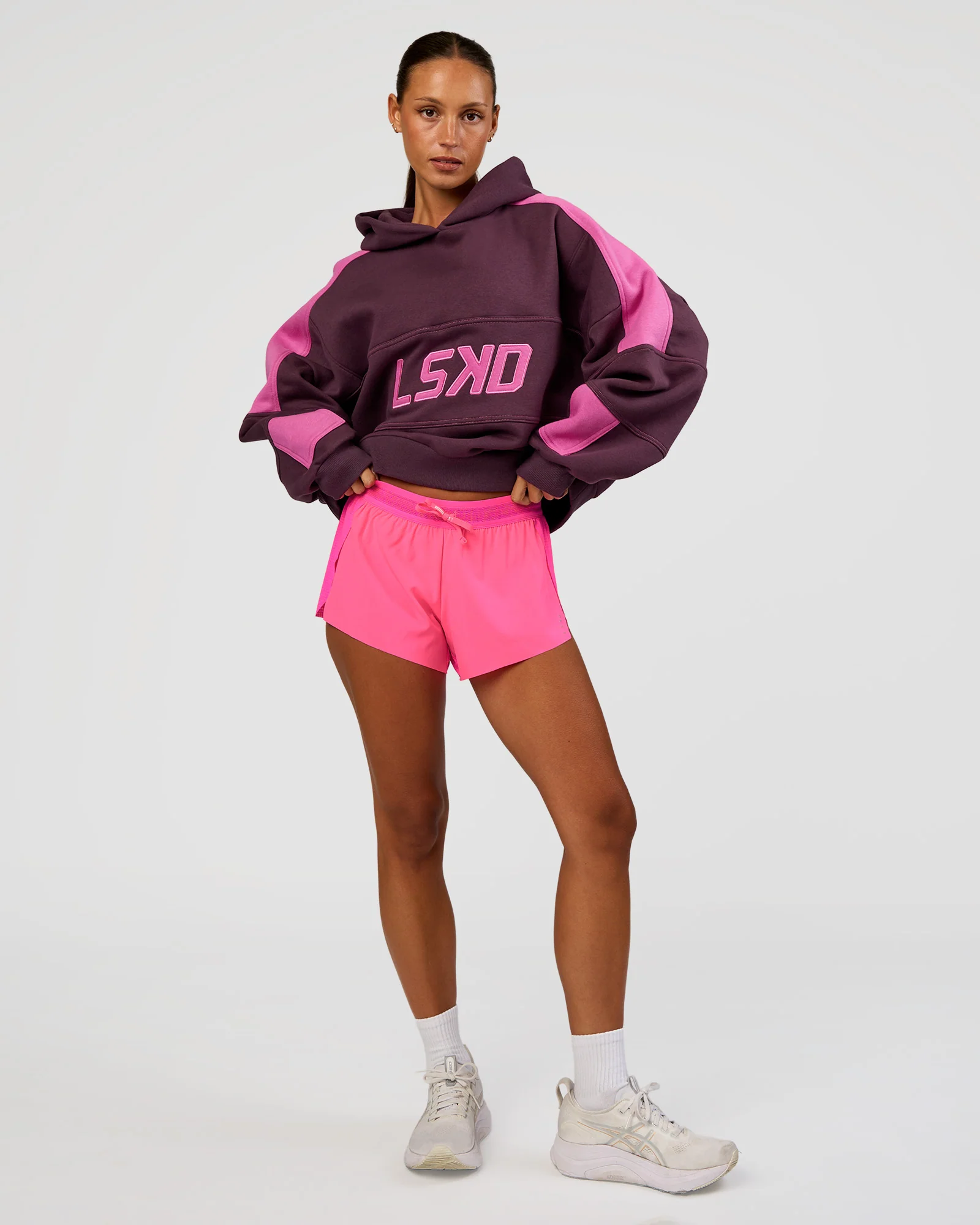 Slam Cropped Oversized Hoodie - Midnight Plum-Ultra Fuchsia - Image 2