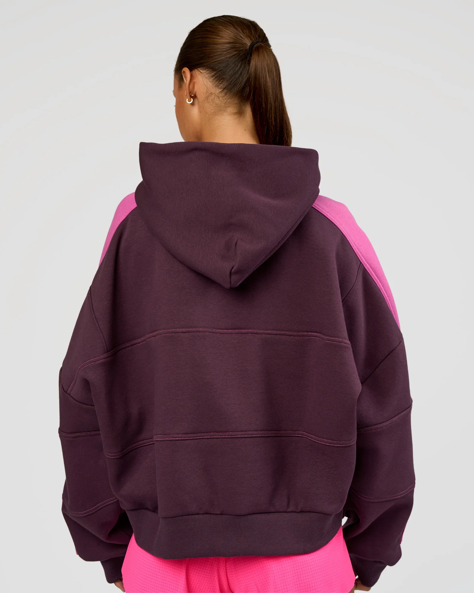 Slam Cropped Oversized Hoodie - Midnight Plum-Ultra Fuchsia - Image 3