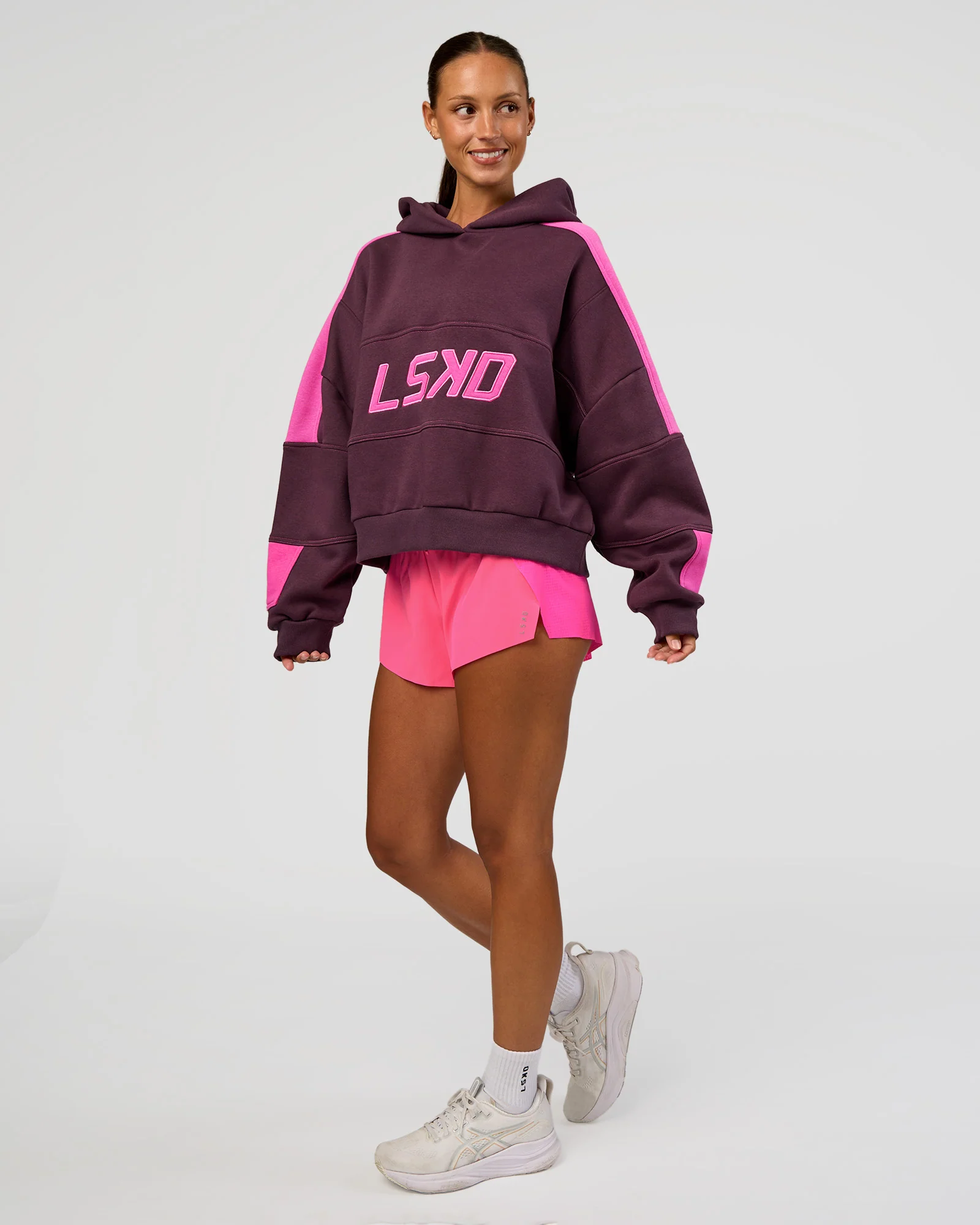 Slam Cropped Oversized Hoodie - Midnight Plum-Ultra Fuchsia - Image 4