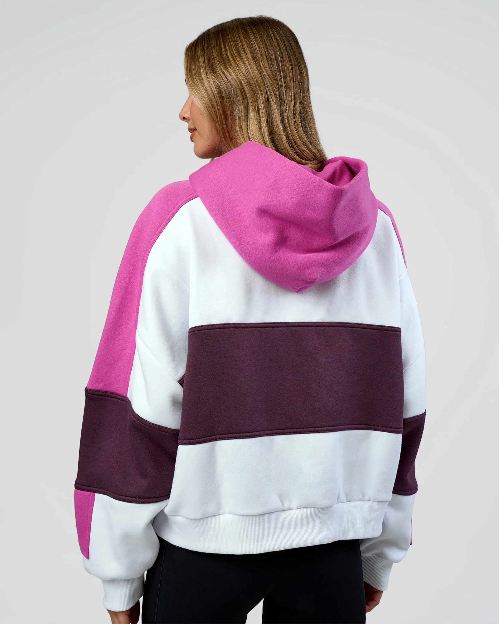 Slam Cropped Oversized Hoodie - White-Ultra Fuchsia - Image 4