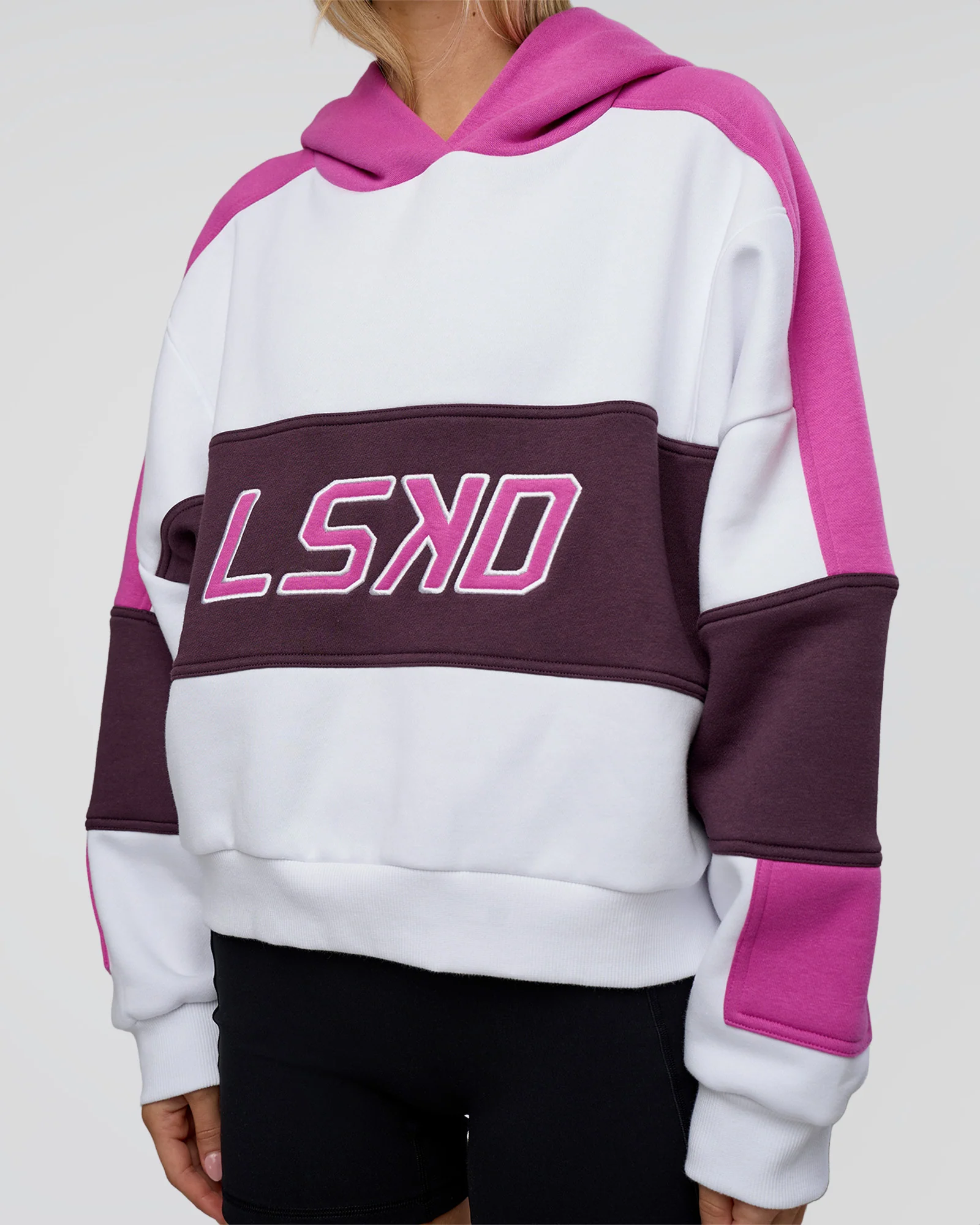 Slam Cropped Oversized Hoodie - White-Ultra Fuchsia - Image 6