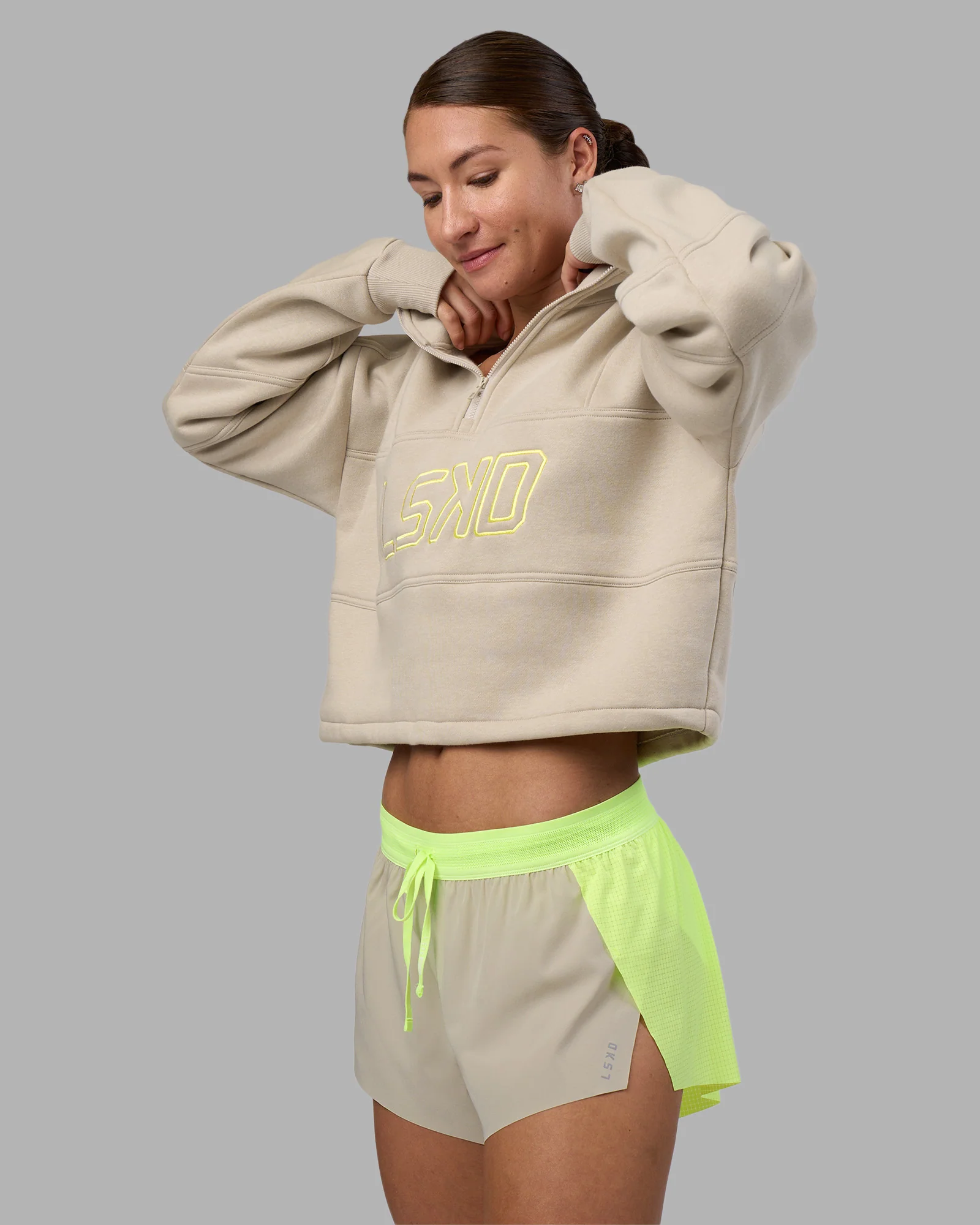 Slam Quarter Zip Sweater - Shale Beige-Lime Glo - Image 10
