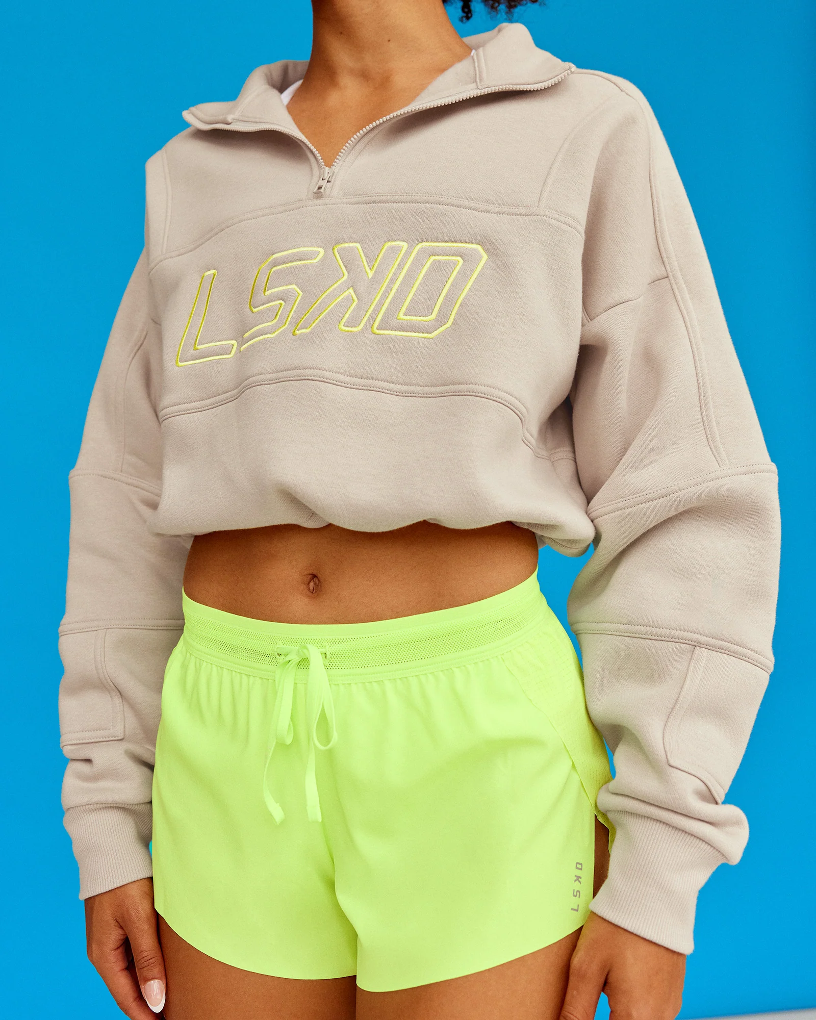 Slam Quarter Zip Sweater - Shale Beige-Lime Glo - Image 2