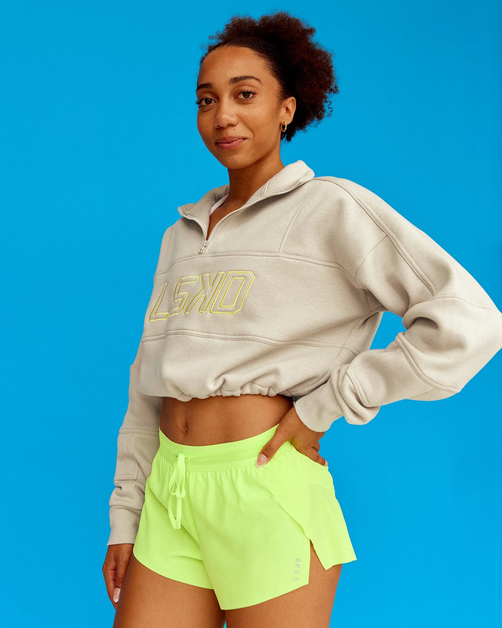 Slam Quarter Zip Sweater - Shale Beige-Lime Glo - Image 4