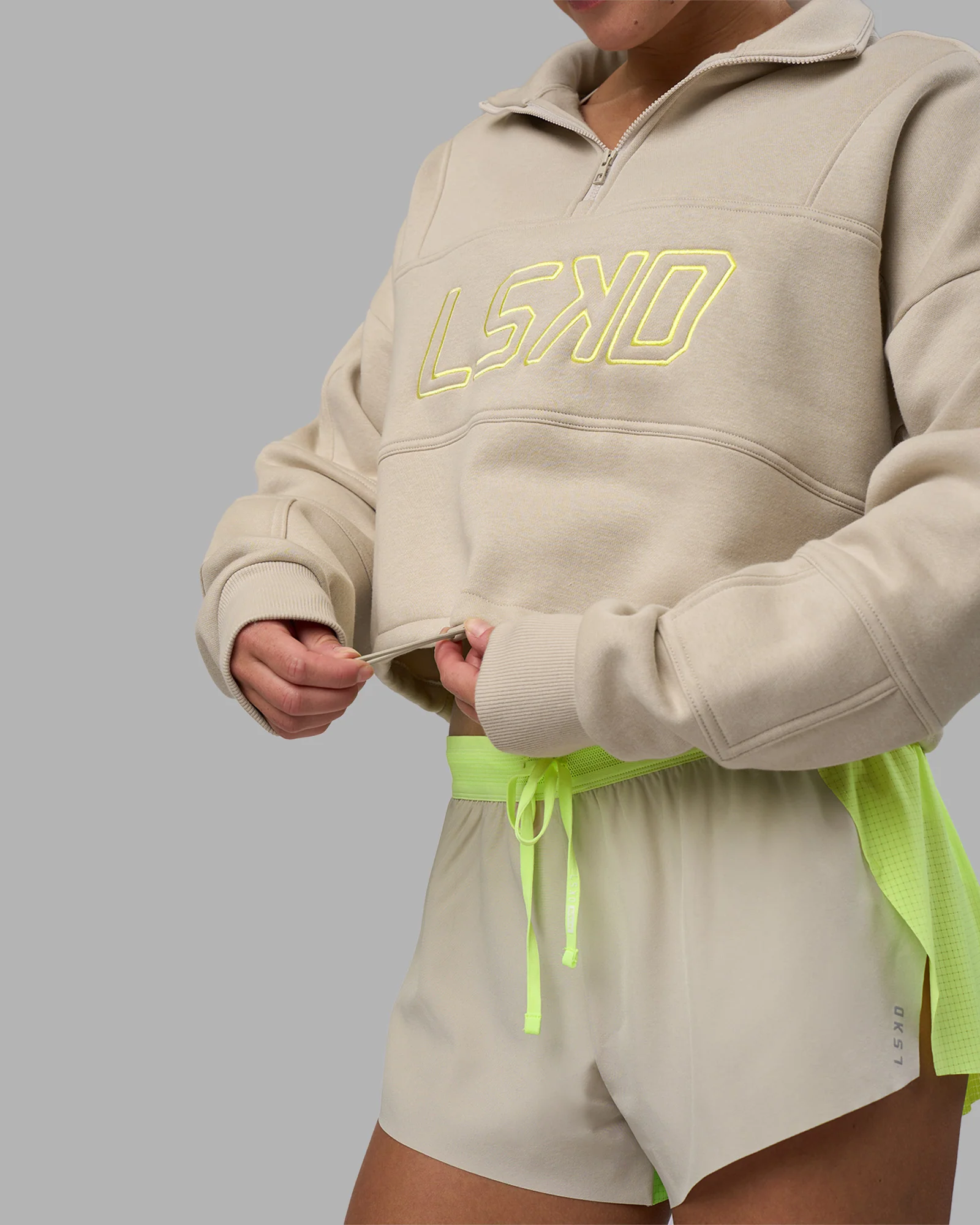 Slam Quarter Zip Sweater - Shale Beige-Lime Glo - Image 7