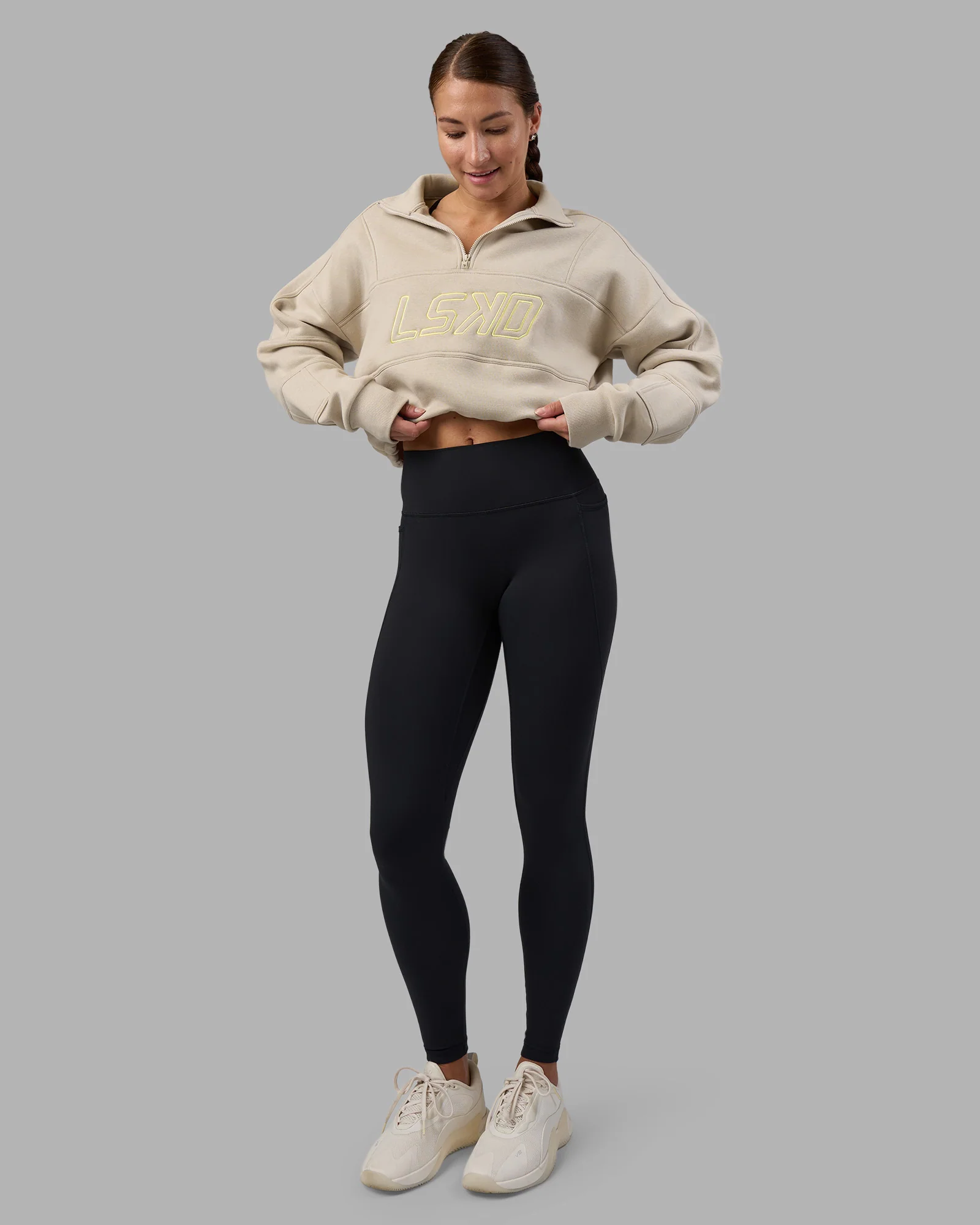 Slam Quarter Zip Sweater - Shale Beige-Lime Glo - Image 9