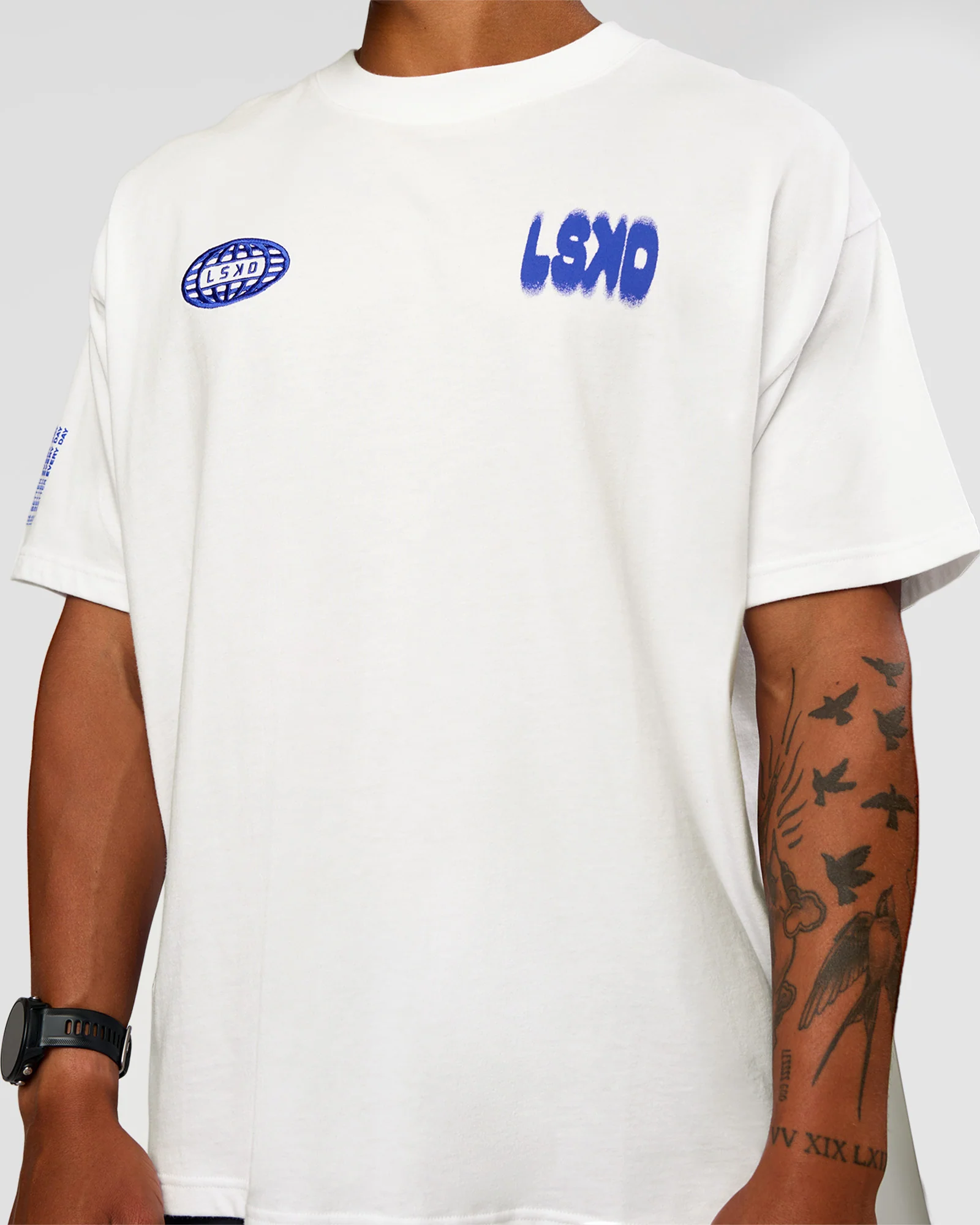Static Grit Heavyweight Oversized Tee - White-Electric Indigo - Image 11