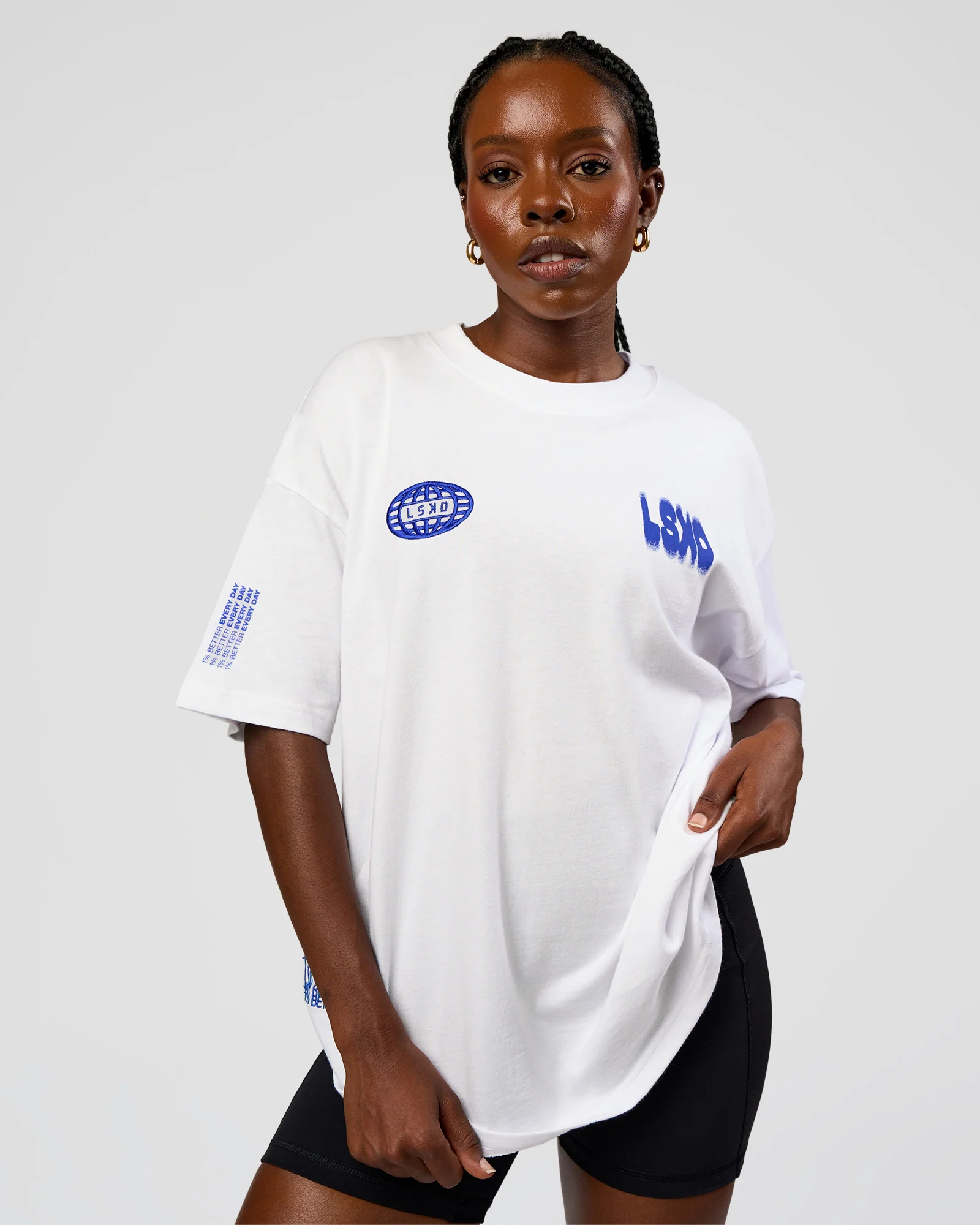 Static Grit Heavyweight Oversized Tee - White-Electric Indigo - Image 4