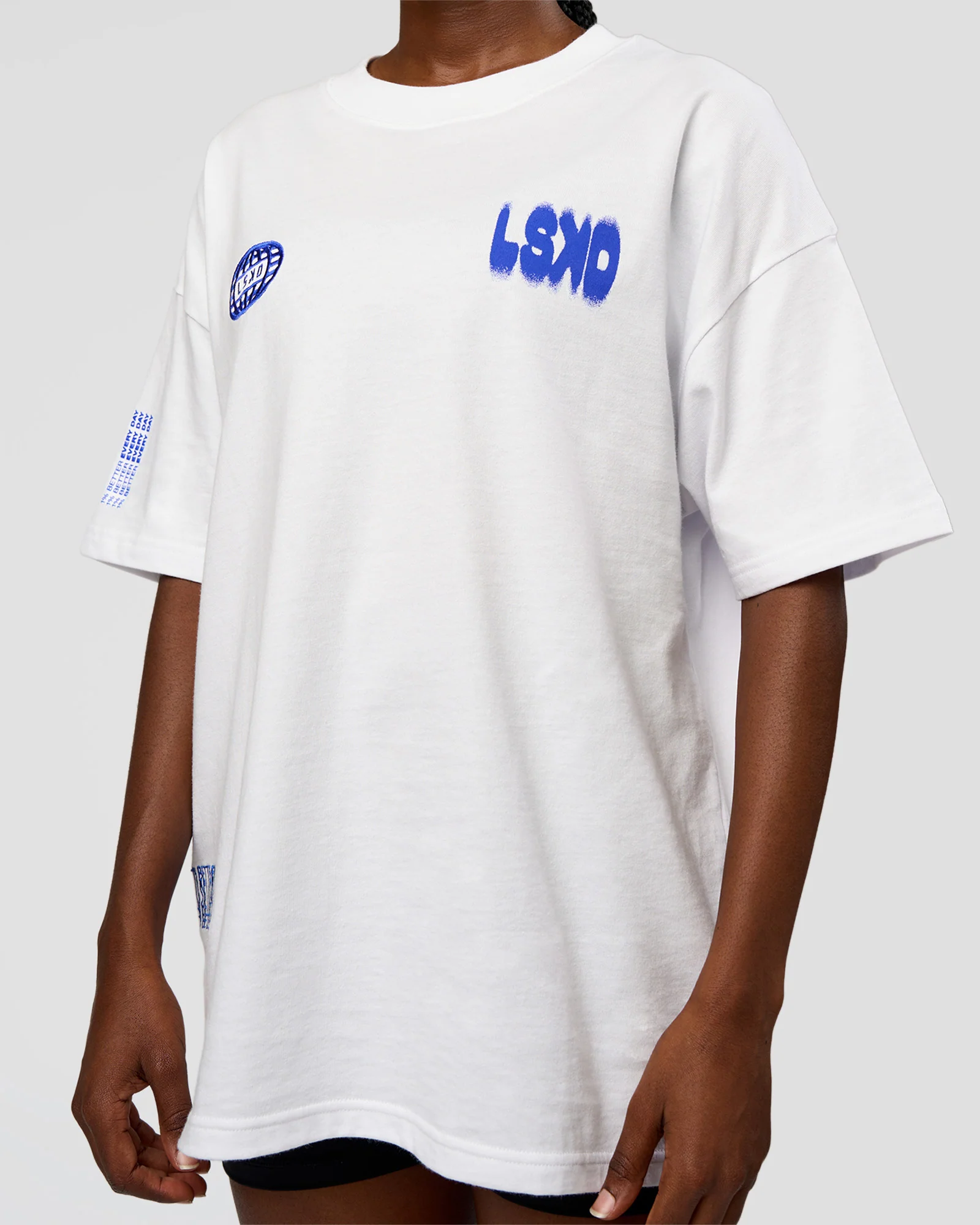 Static Grit Heavyweight Oversized Tee - White-Electric Indigo - Image 9