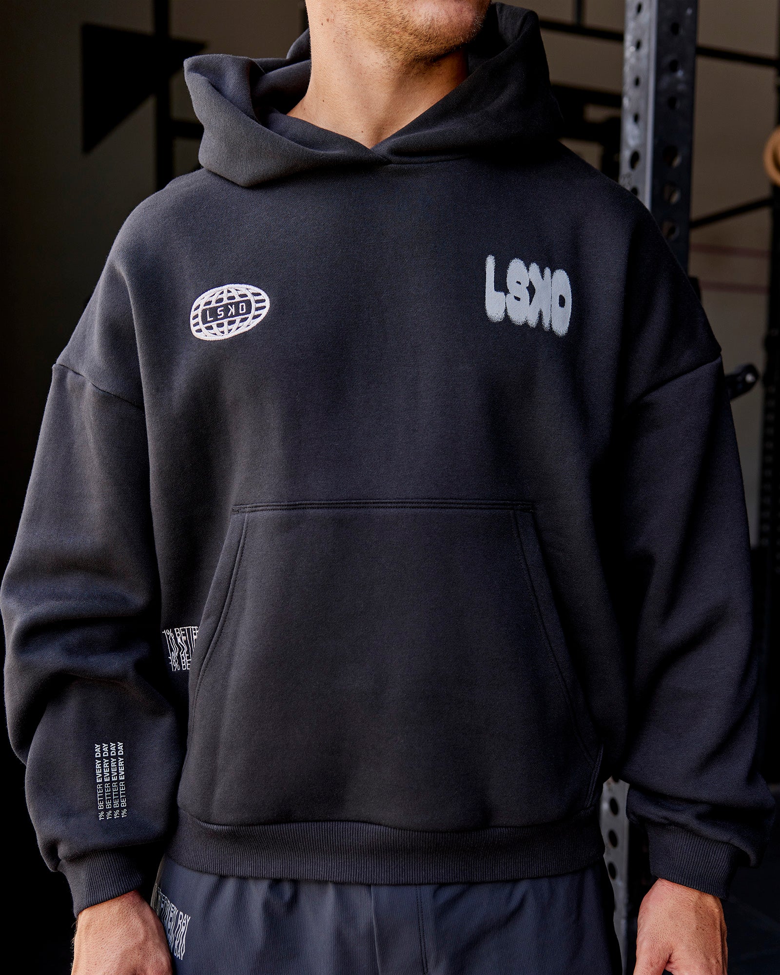 Static Grit Unisex Boxy Hoodie - Black-Alloy - Image 2