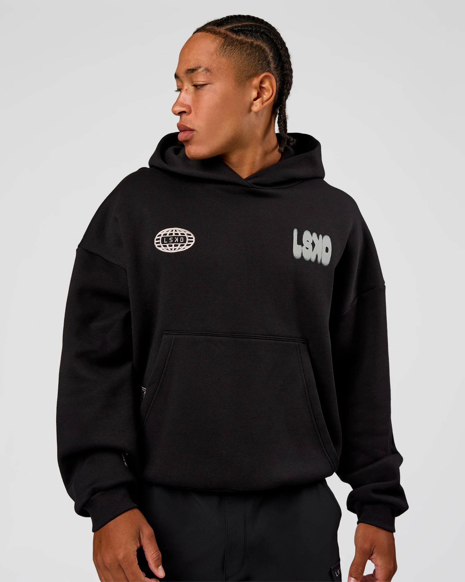 Static Grit Unisex Boxy Hoodie - Black-Alloy - Image 7