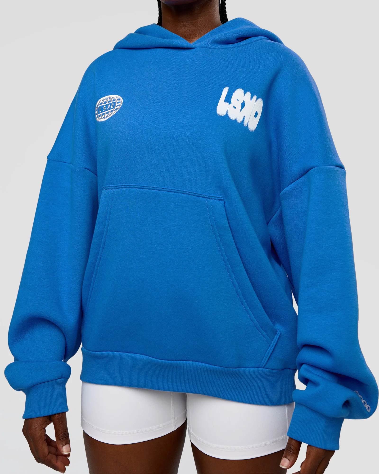 Static Grit Unisex Boxy Hoodie - Palace Blue-White - Image 11