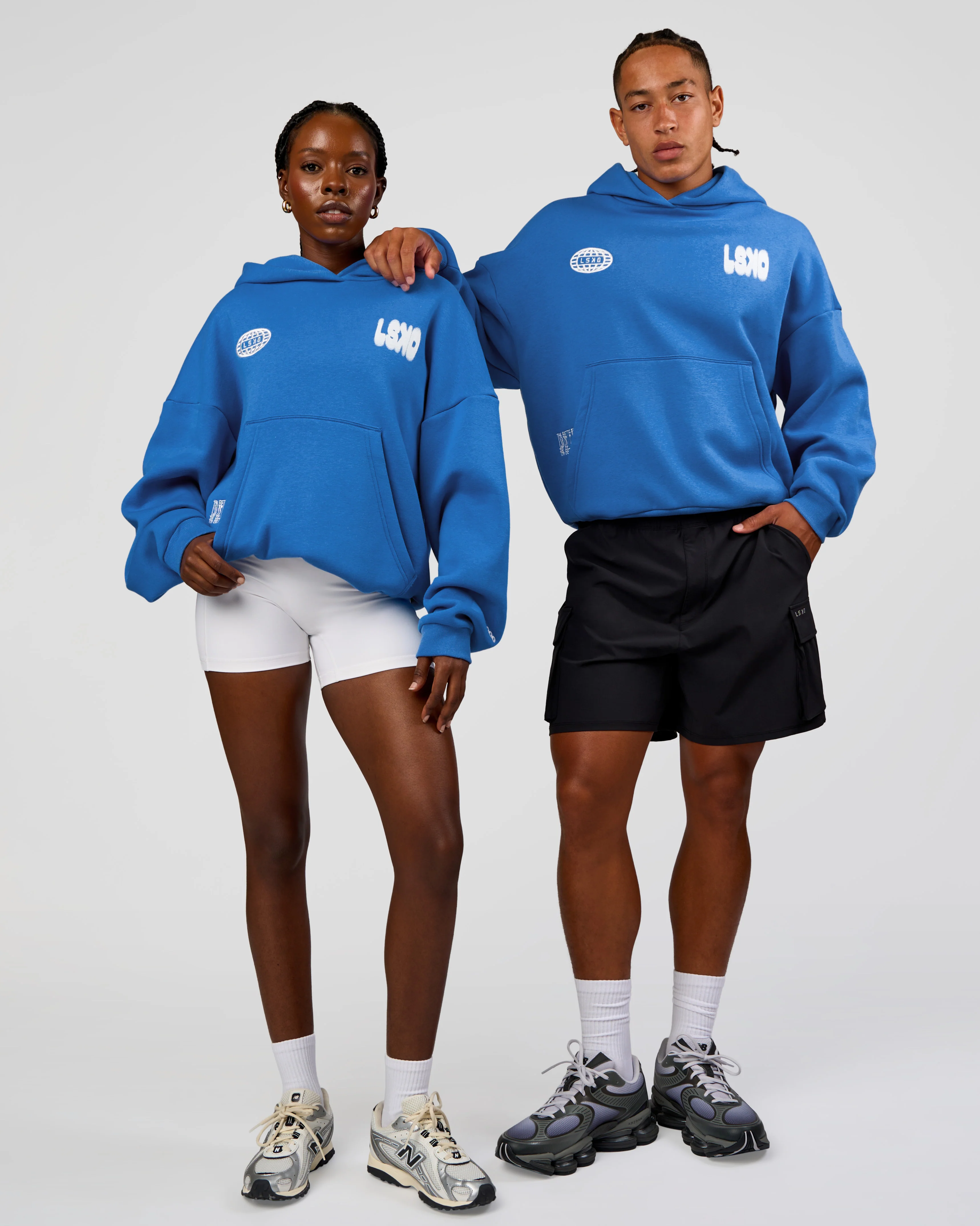 Static Grit Unisex Boxy Hoodie - Palace Blue-White - Image 2