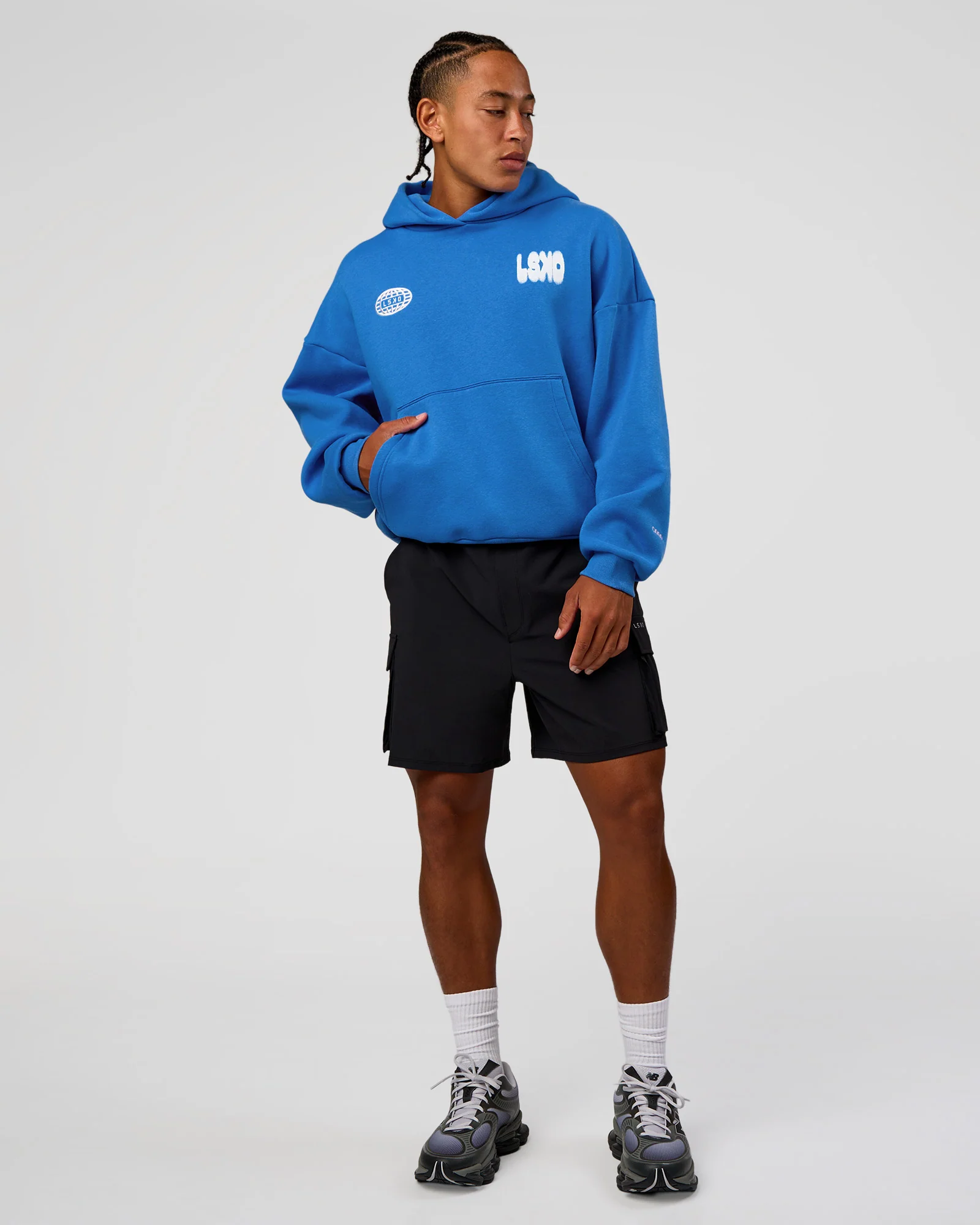 Static Grit Unisex Boxy Hoodie - Palace Blue-White - Image 8