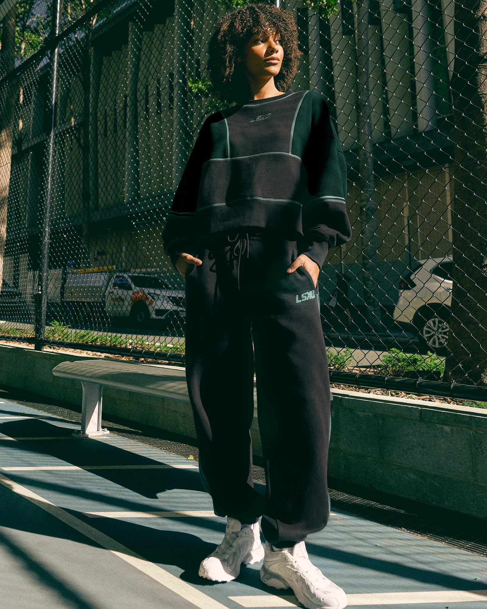Stitch Up Fleece Sweat Pant - Black/Dark Moss - Image 4