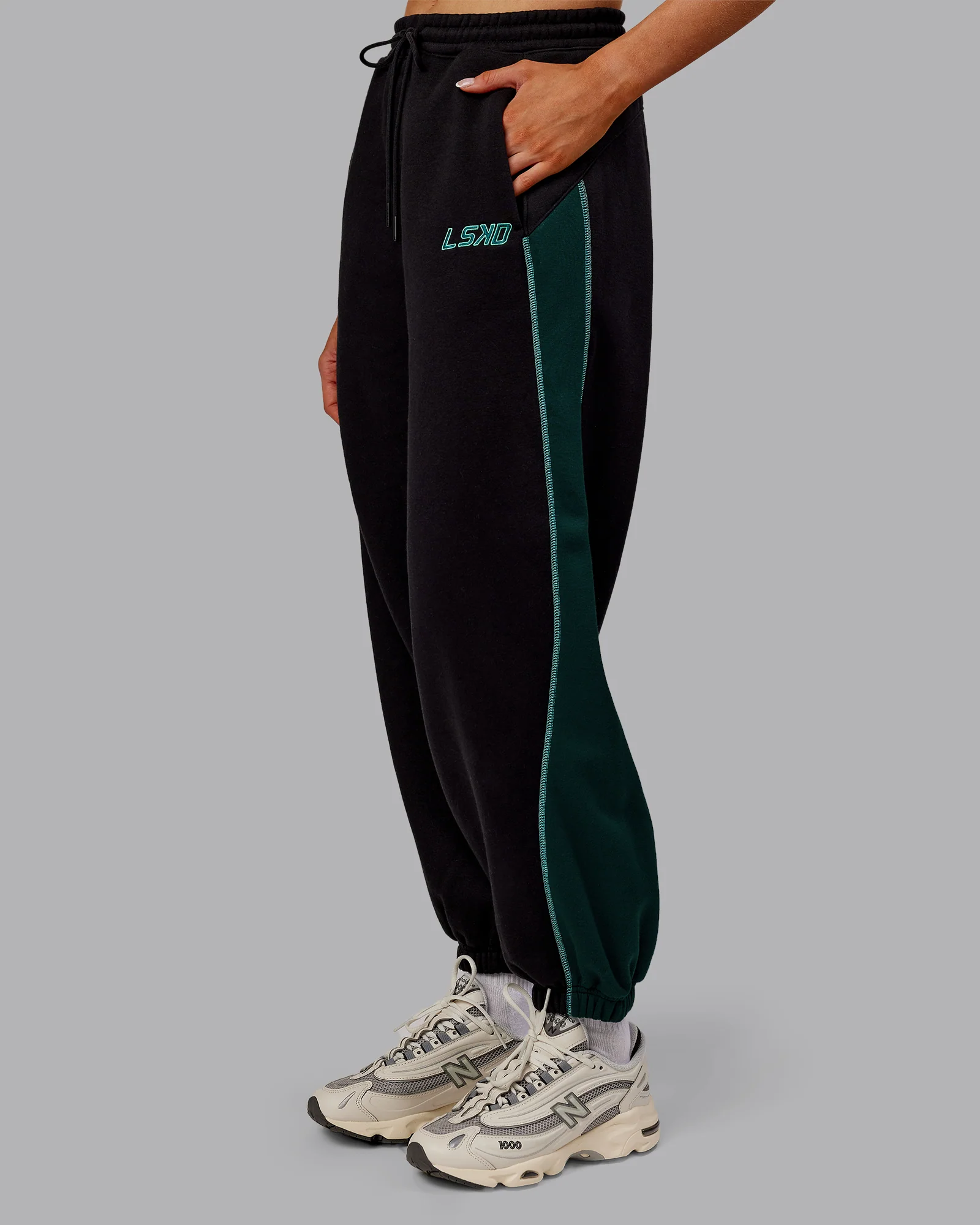 Stitch Up Fleece Sweat Pant - Black/Dark Moss - Image 5
