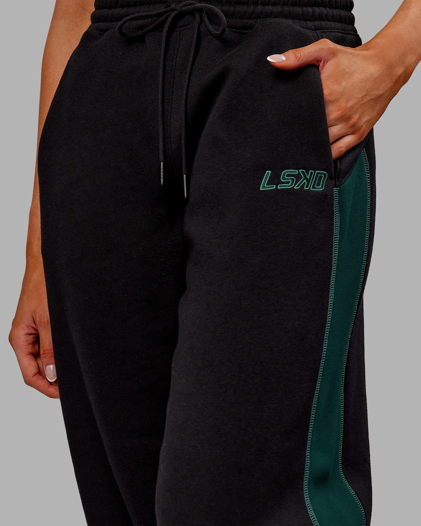 Stitch Up Fleece Sweat Pant - Black/Dark Moss - Image 7