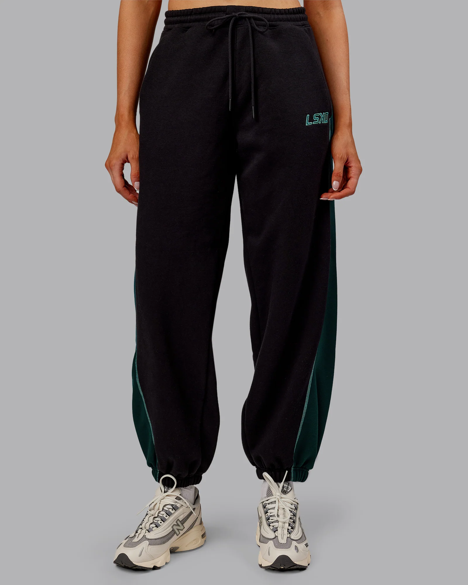 Stitch Up Fleece Sweat Pant - Black/Dark Moss - Image 8