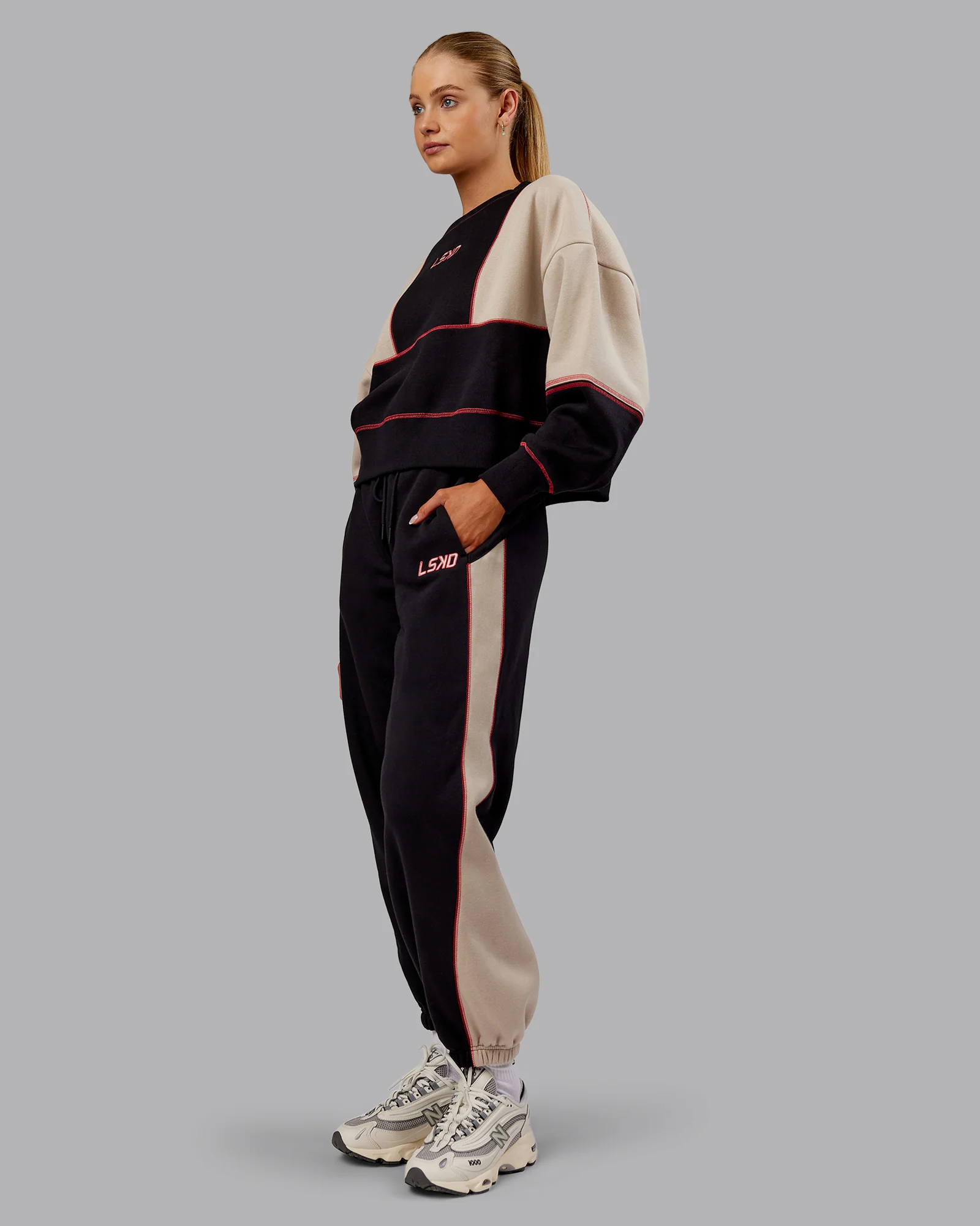 Stitch Up Fleece Sweat Pant - Black/Shale Beige - Image 6